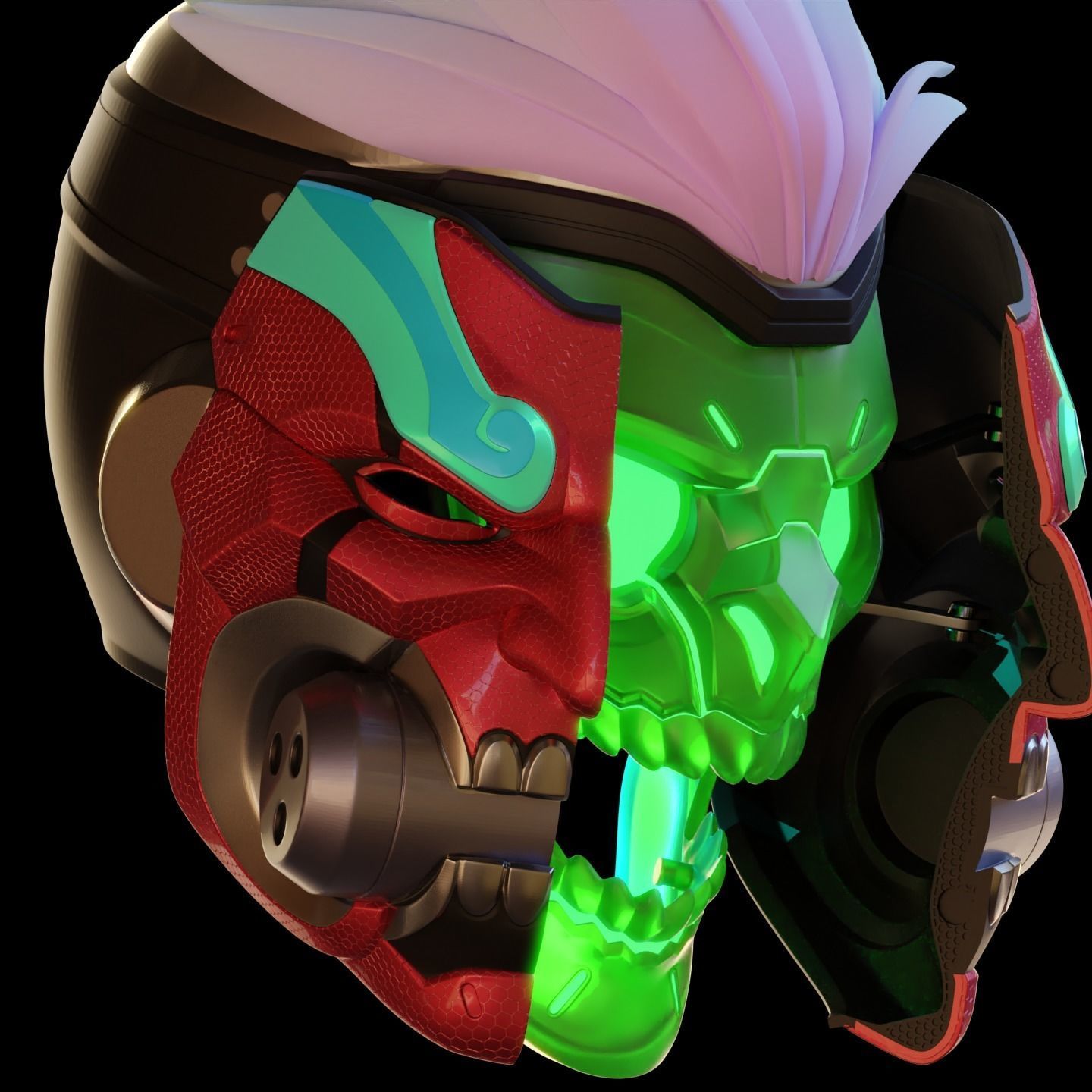 Overwatch 2 Cyberdemon Genji Motorized Helmet STL 3D print model_4
