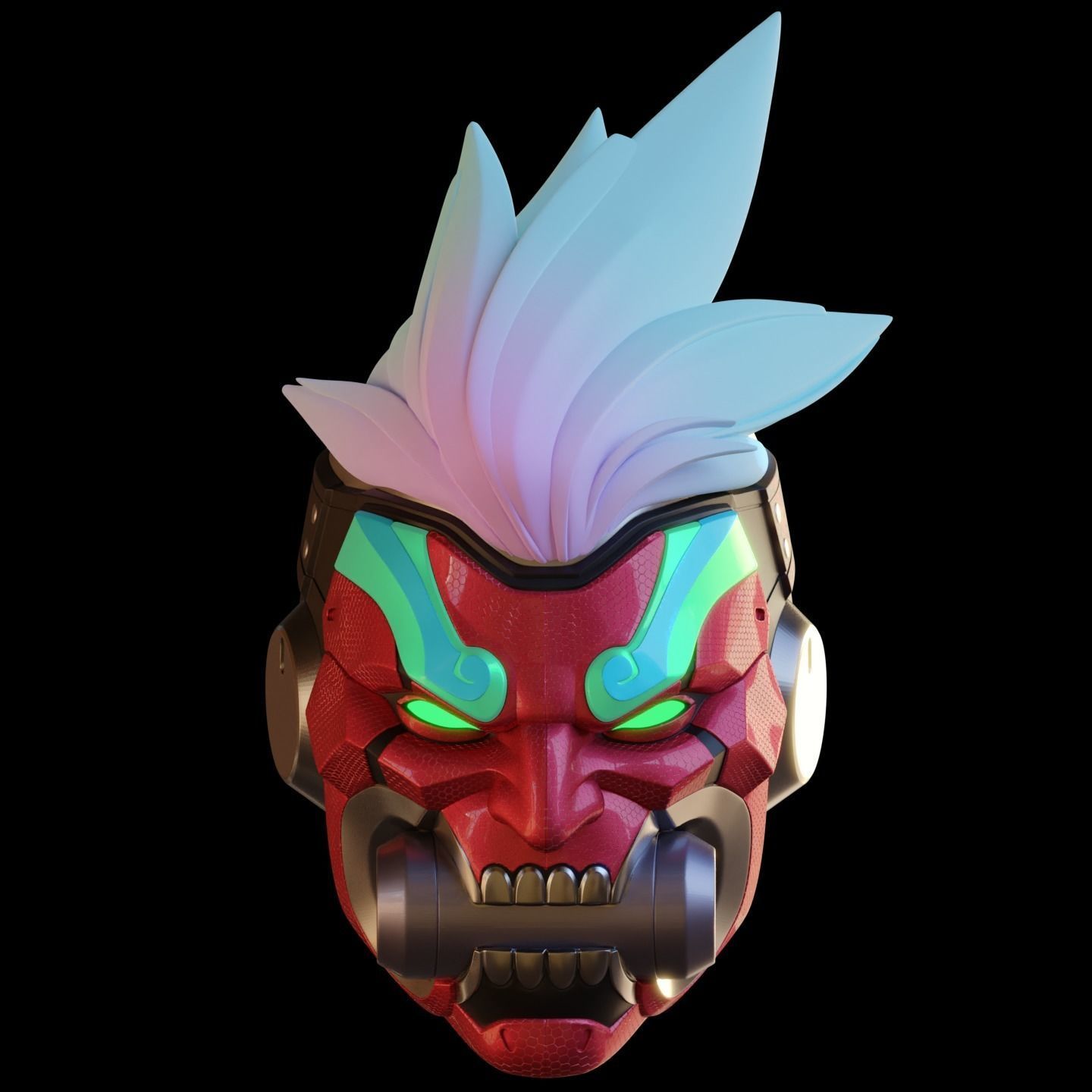 Overwatch 2 Cyberdemon Genji Motorized Helmet STL 3D print model_6