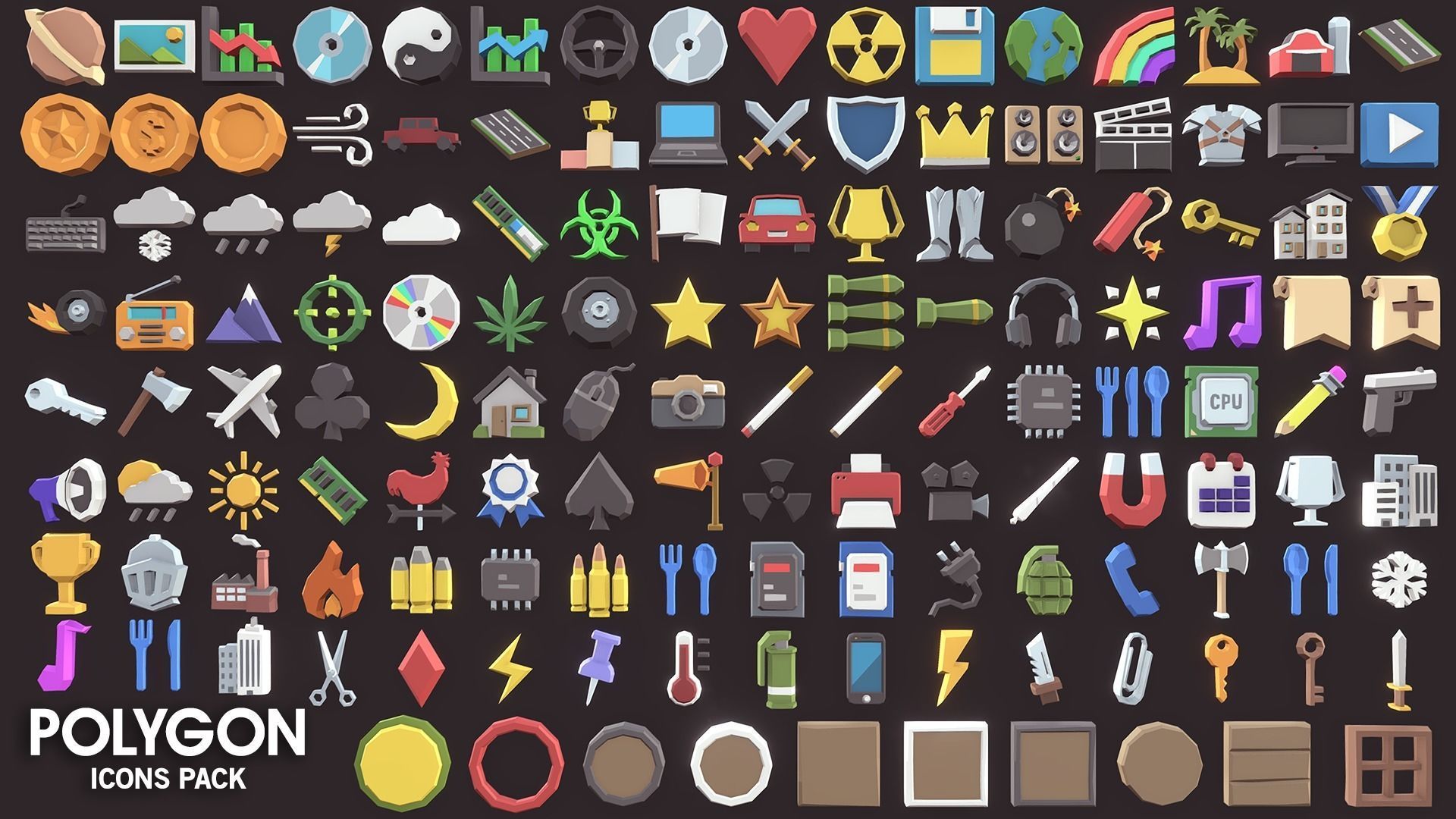 POLYGON - Icons Pack Low-poly 3D model_2