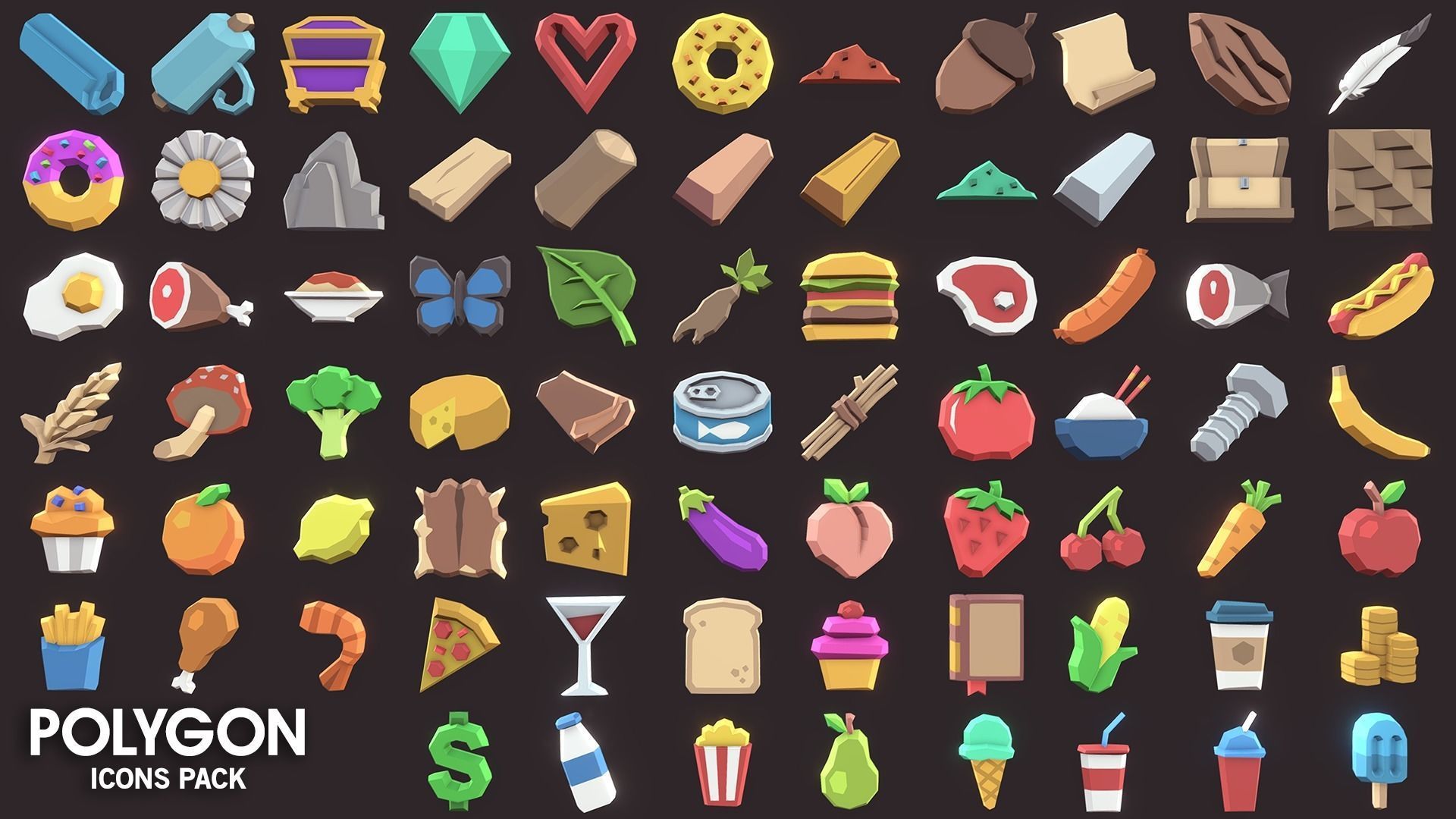 POLYGON - Icons Pack Low-poly 3D model_4