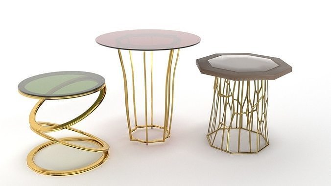 Tables three set gold decor 3D model