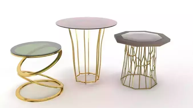 Tables three set gold decor