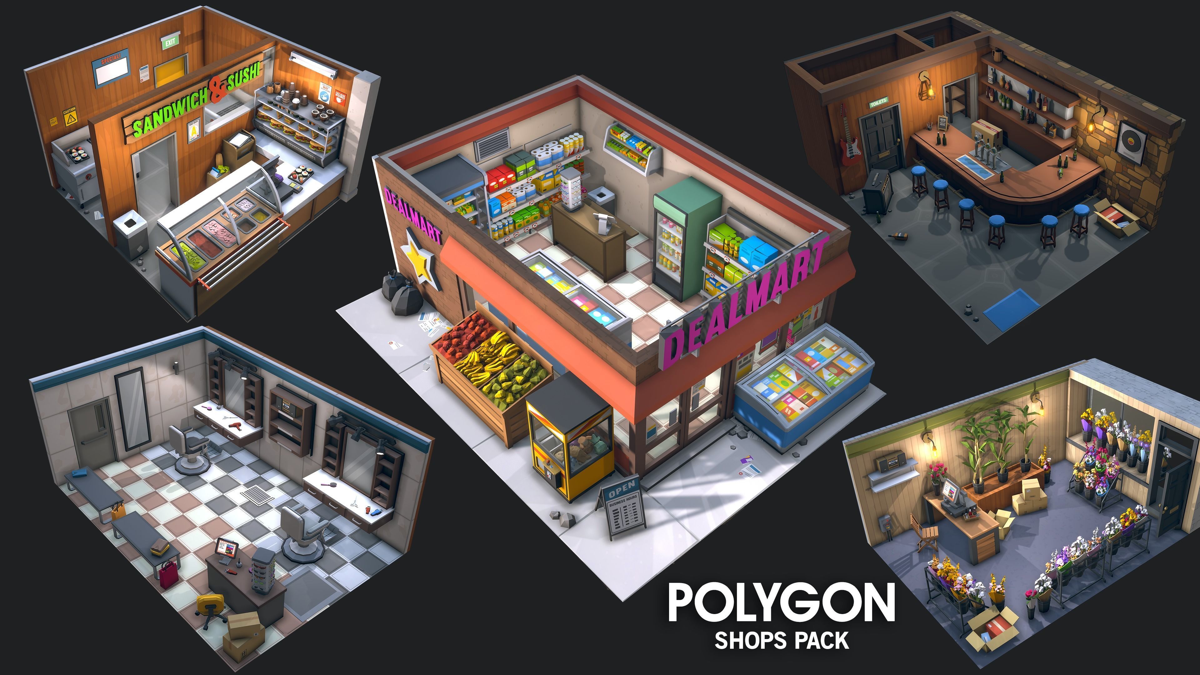 POLYGON - Shops Pack Low-poly 3D model_21