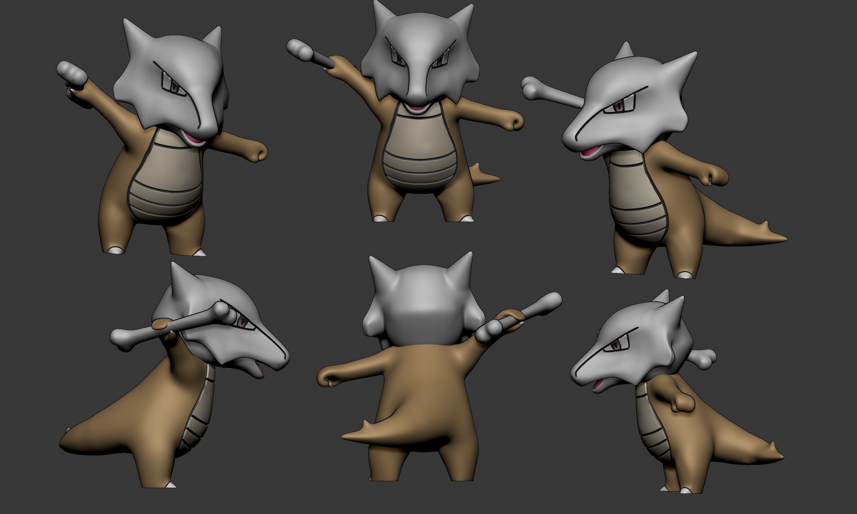 Pokemon - Cubone Marowak and Alolan Marowak with 2 poses 3D print model_7
