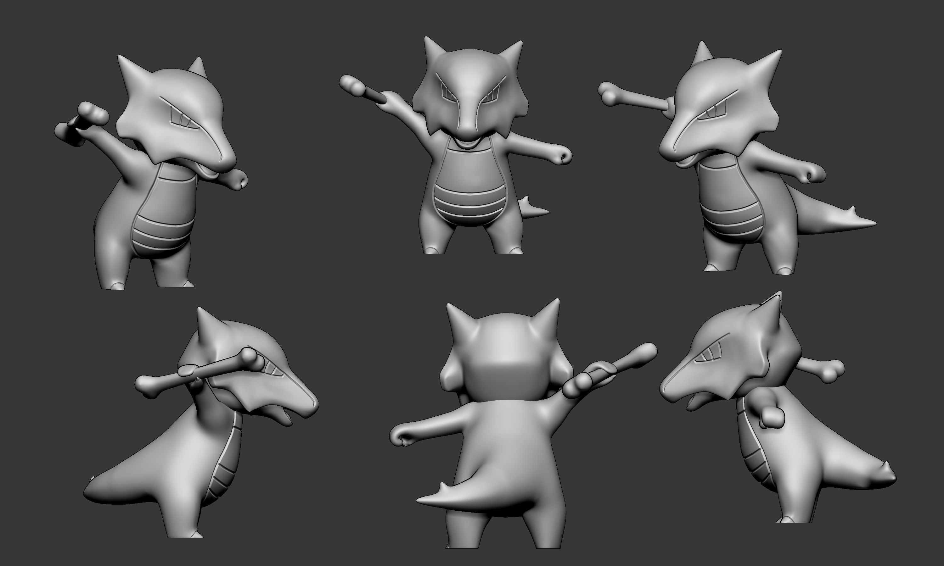 Pokemon - Cubone Marowak and Alolan Marowak with 2 poses 3D print model_8