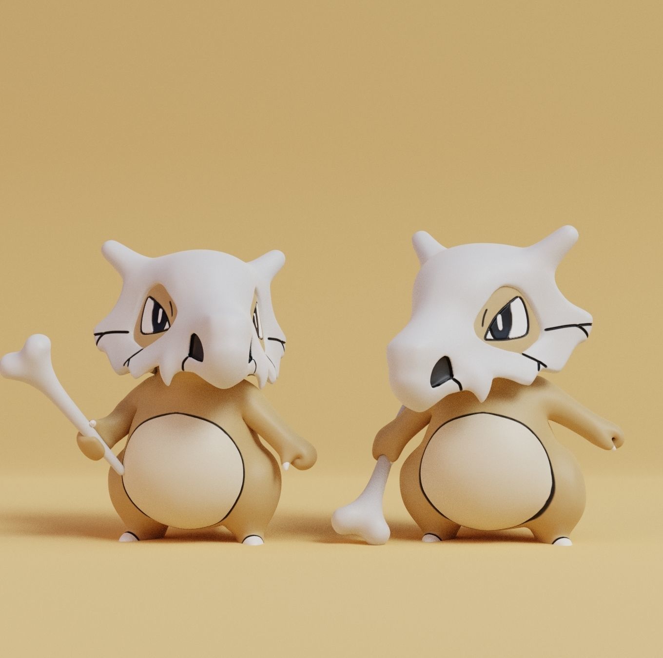 Pokemon - Cubone Marowak and Alolan Marowak with 2 poses 3D print model_1