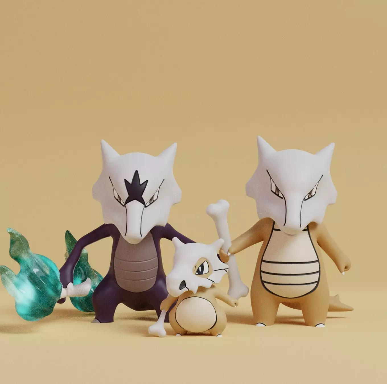 Pokemon - Cubone Marowak and Alolan Marowak with 2 poses 3D print model_0