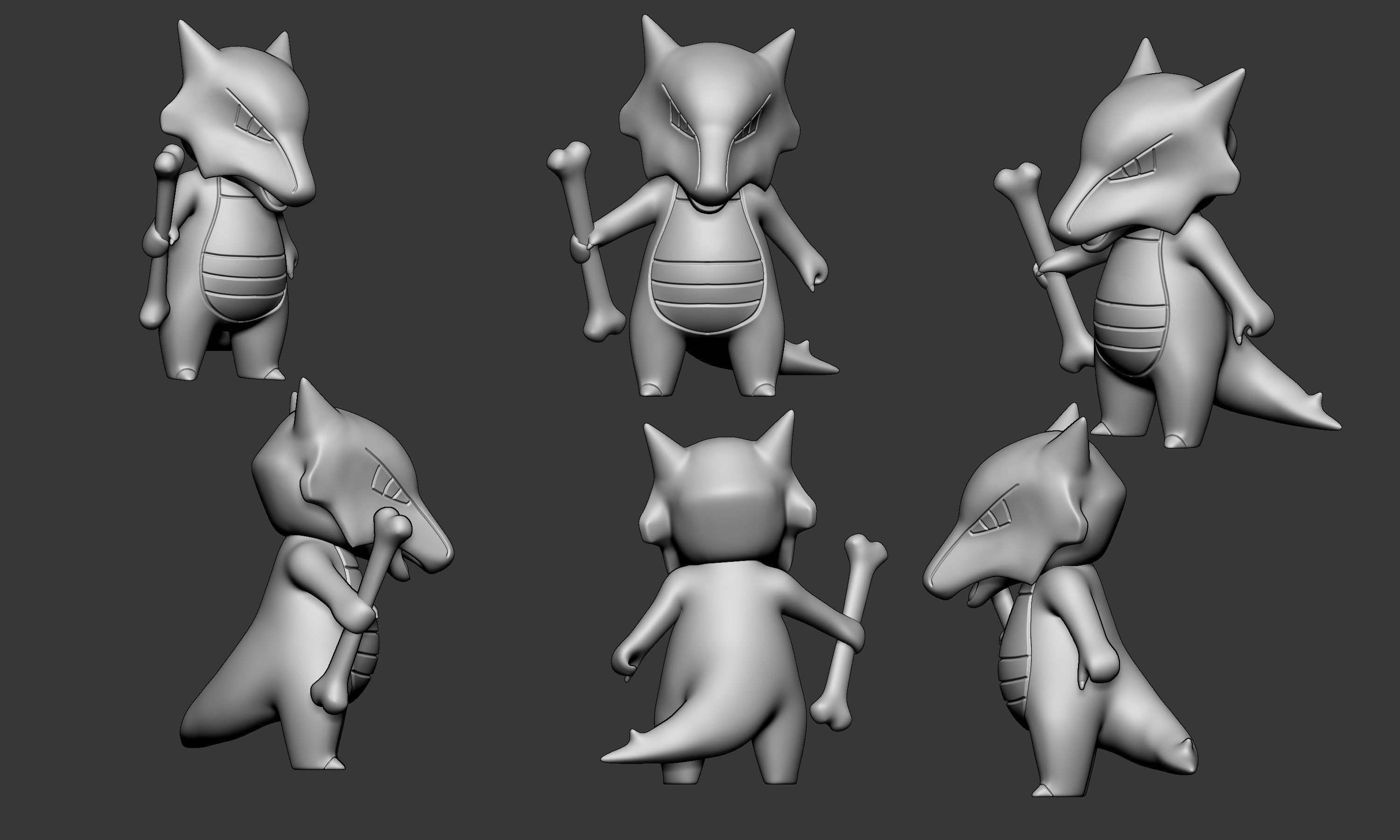 Pokemon - Cubone Marowak and Alolan Marowak with 2 poses 3D print model_10