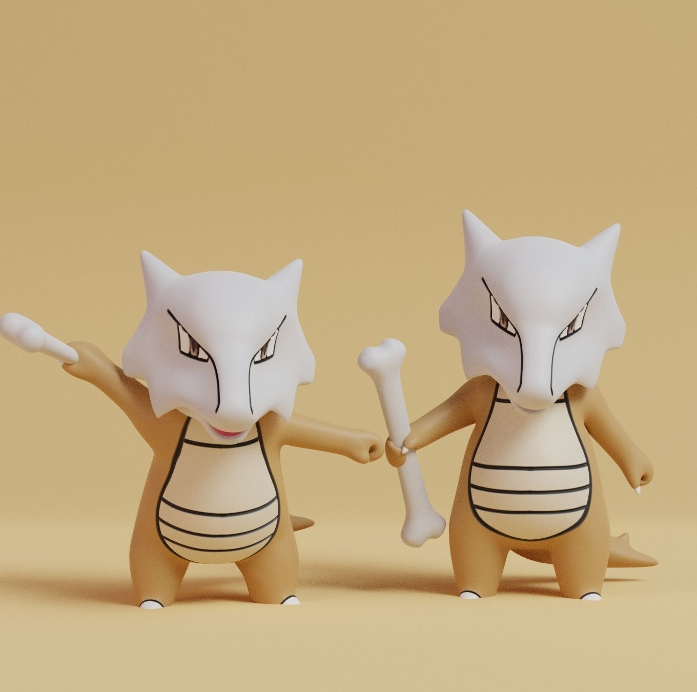 Pokemon - Cubone Marowak and Alolan Marowak with 2 poses 3D print model_6