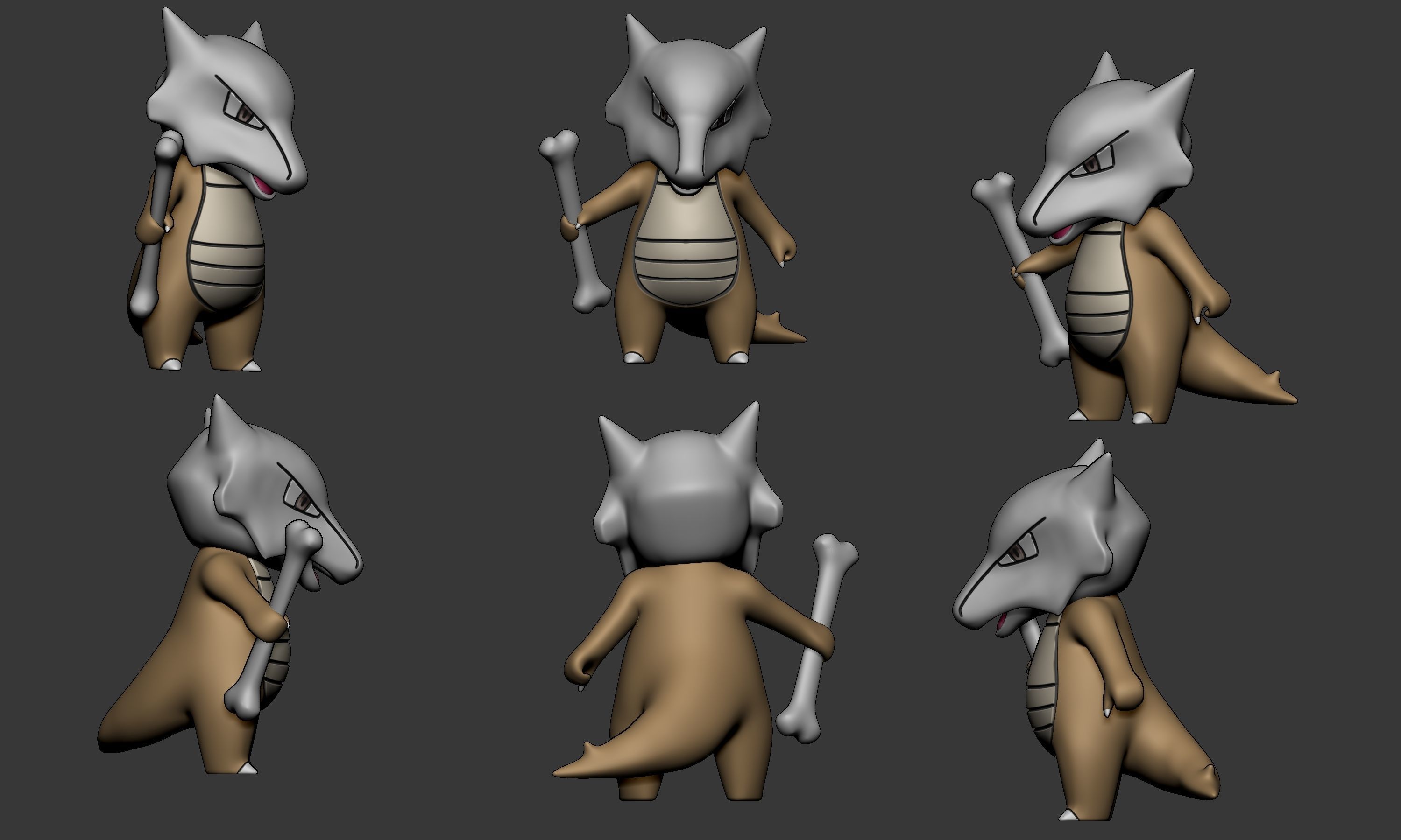 Pokemon - Cubone Marowak and Alolan Marowak with 2 poses 3D print model_9