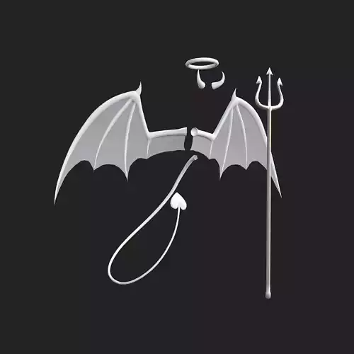 Devil Horns Trident Halo Wings  - Low poly