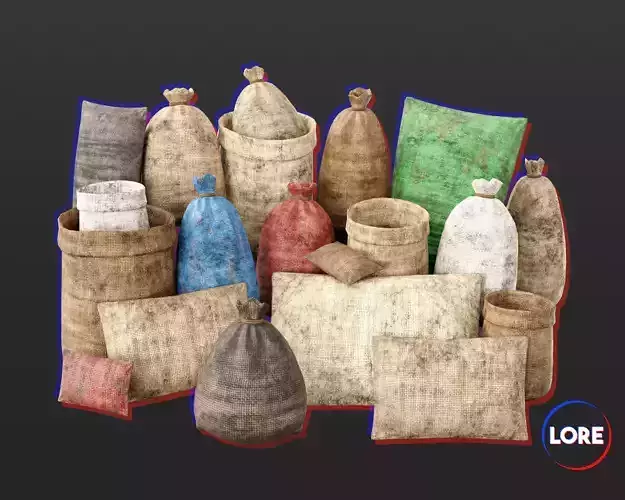 Medieval Containers Burlap Sacks Low-poly 3D model