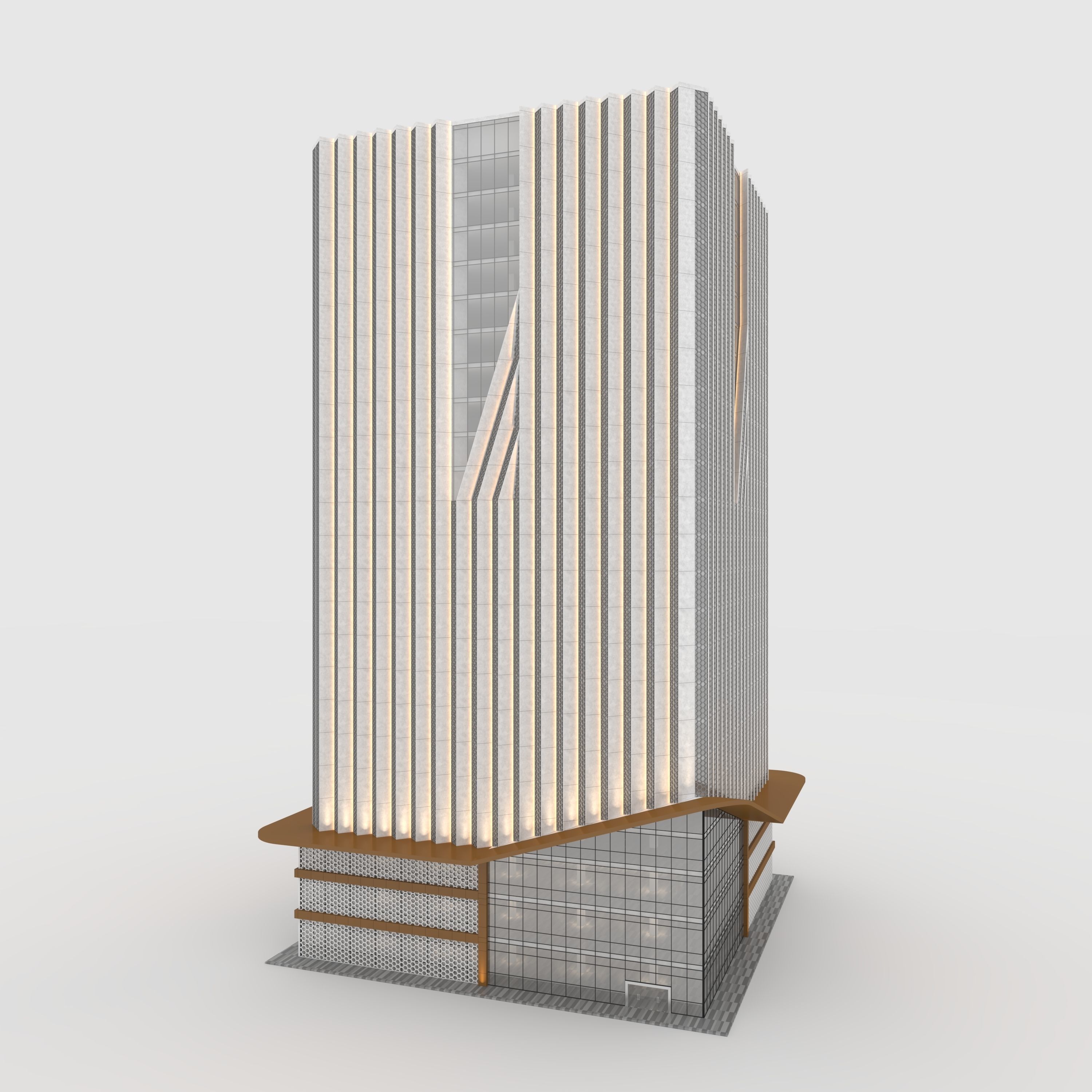 Tower 7 tall building with wooden facade 3D model_4
