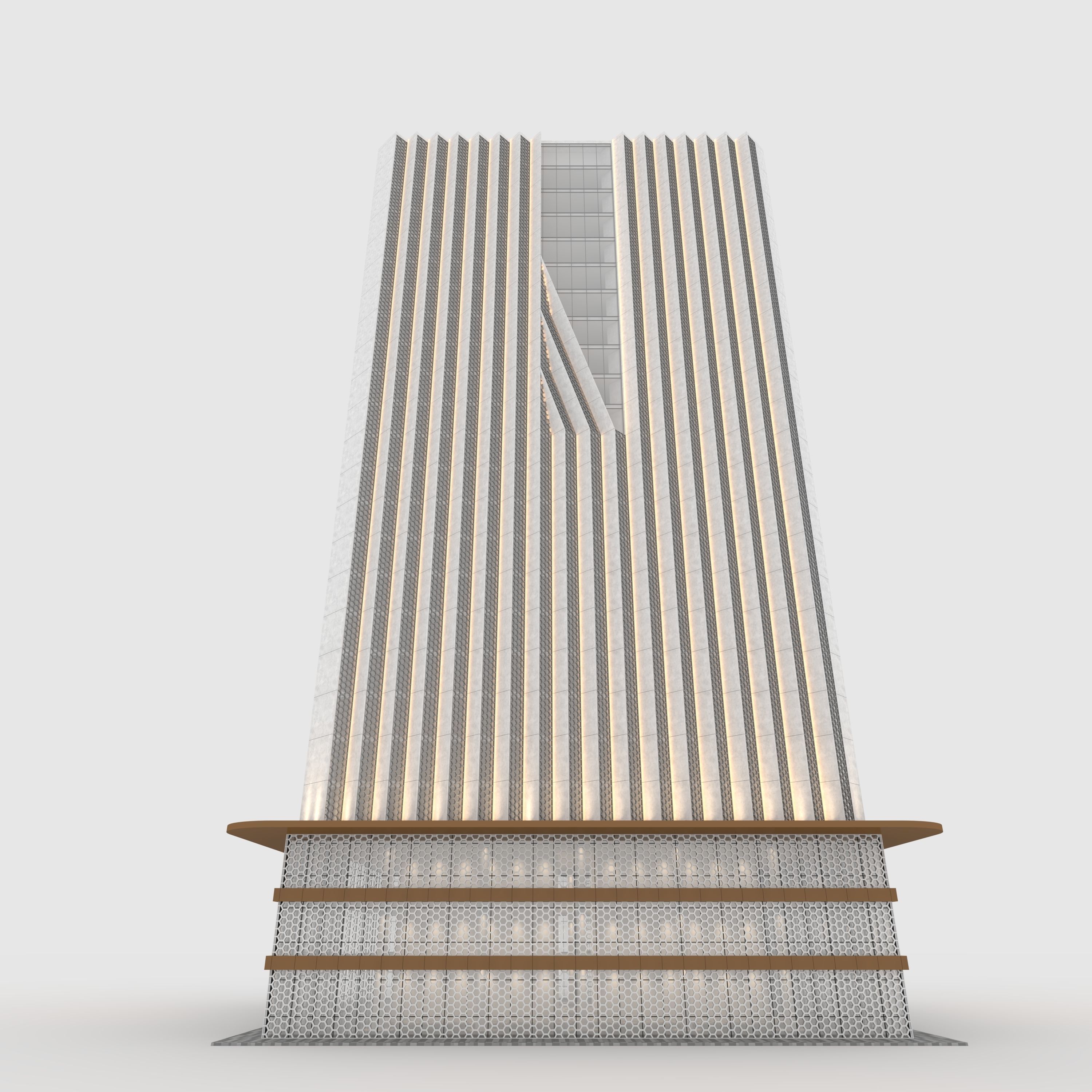Tower 7 tall building with wooden facade 3D model_14
