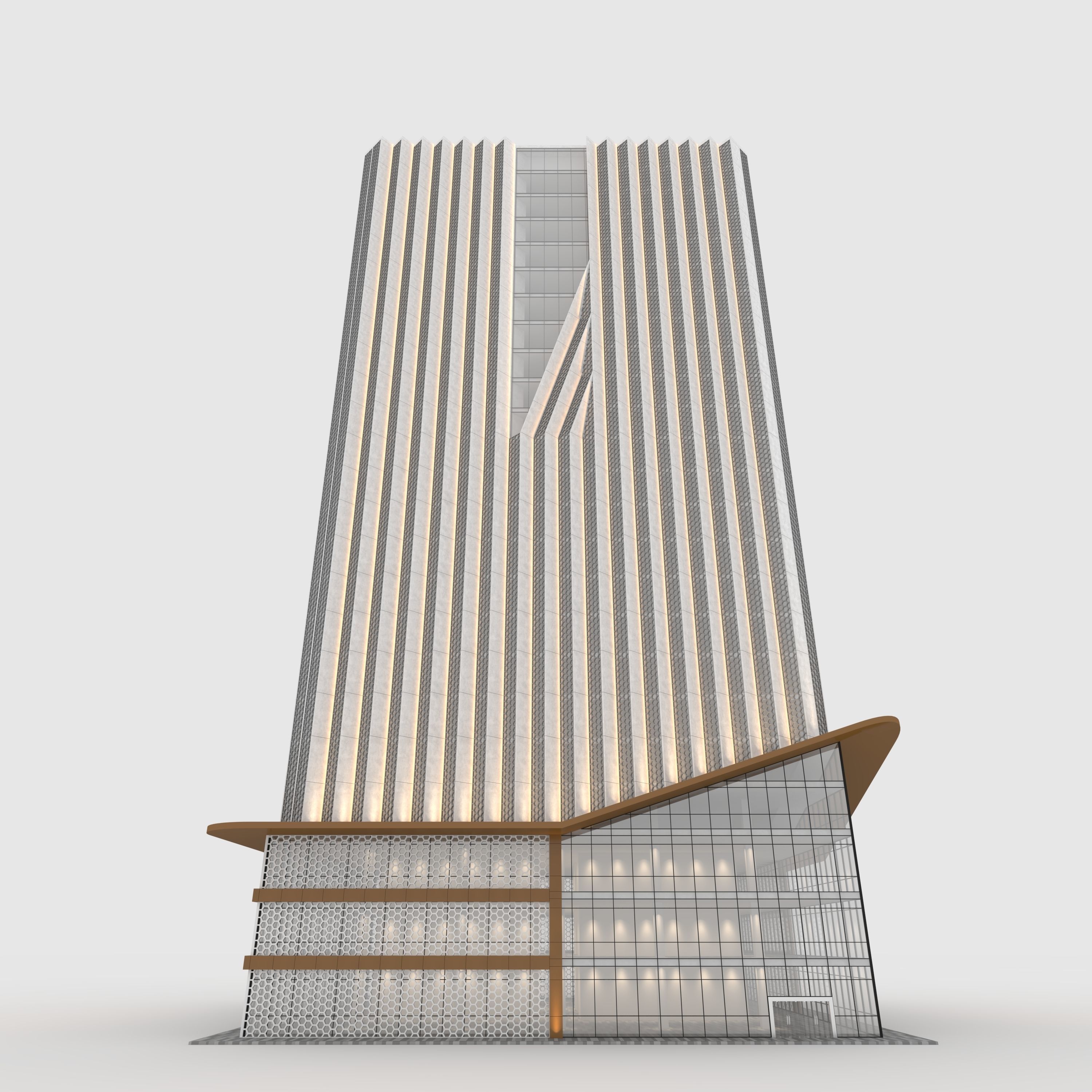 Tower 7 tall building with wooden facade 3D model_12