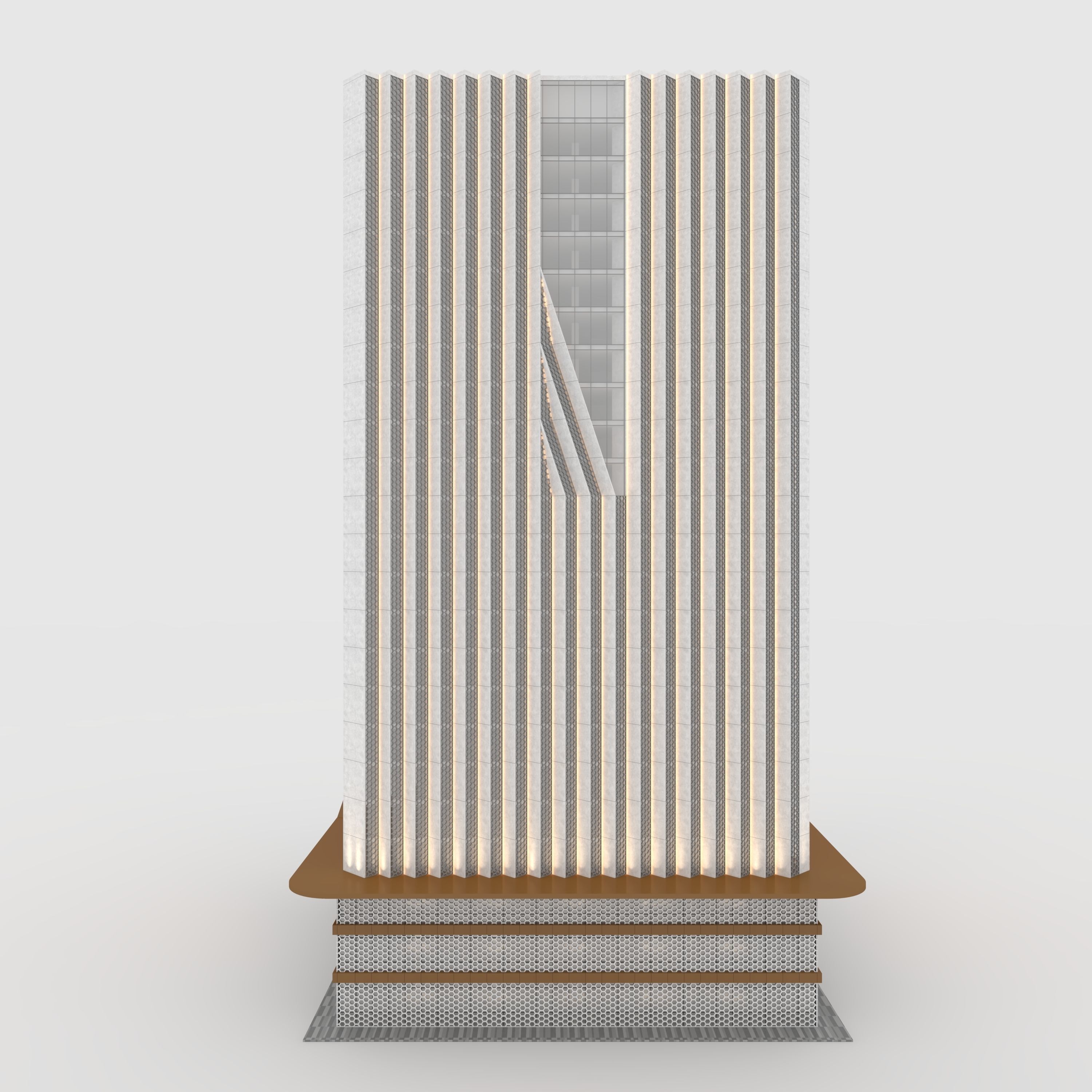 Tower 7 tall building with wooden facade 3D model_8