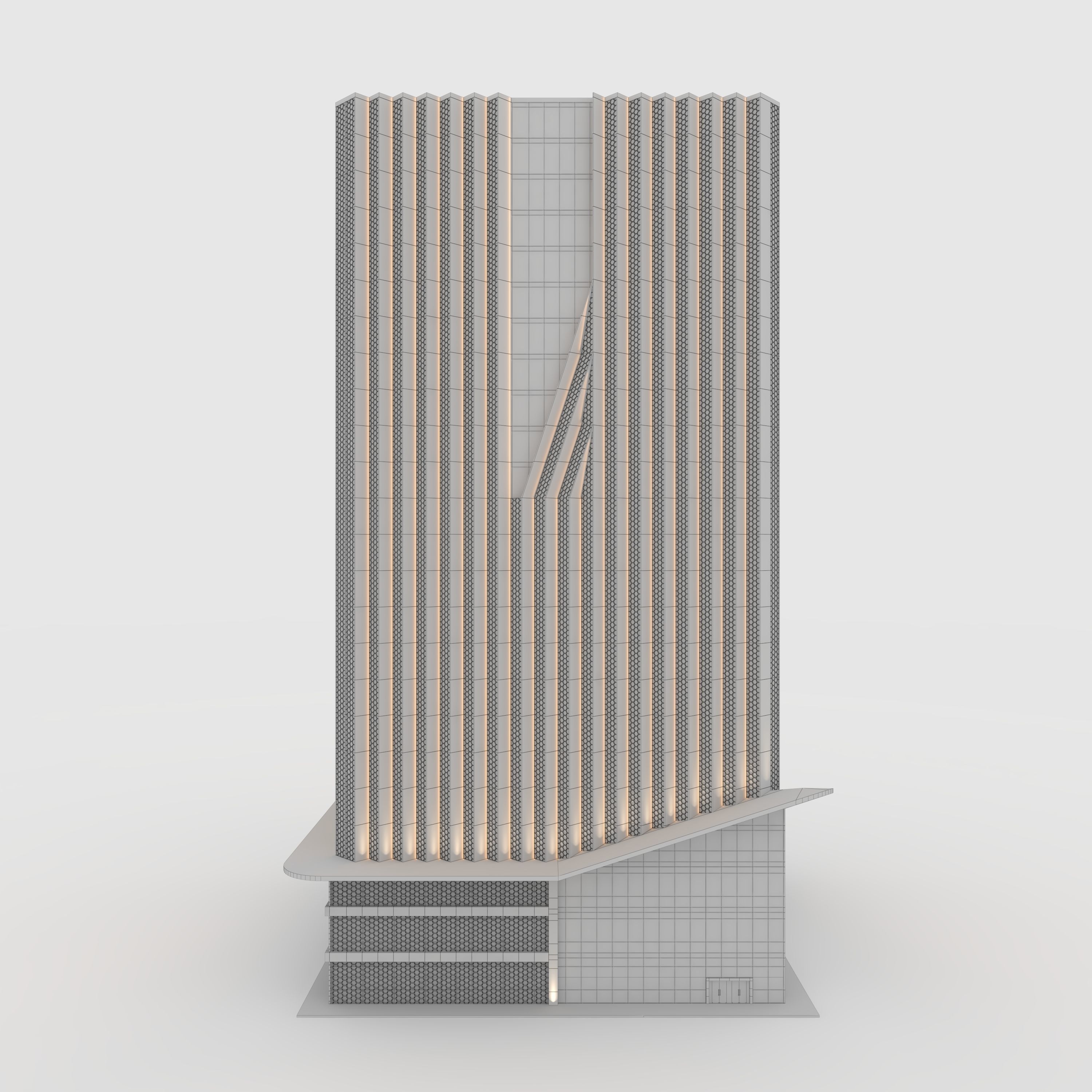 Tower 7 tall building with wooden facade 3D model_3