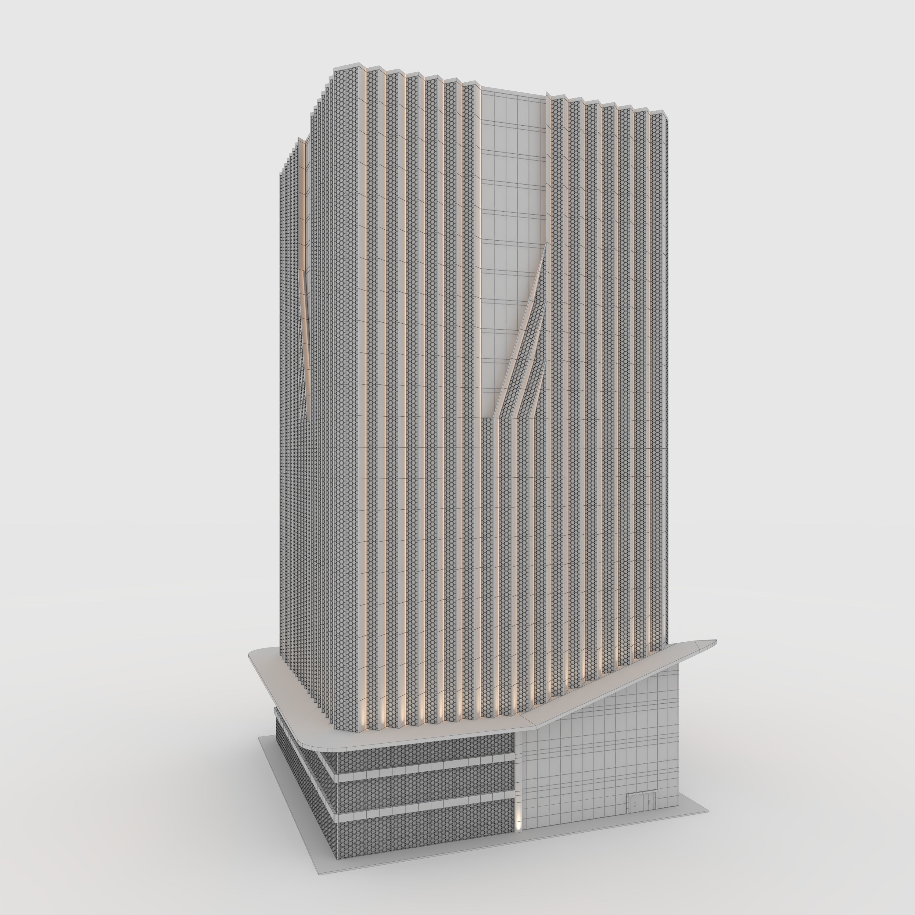 Tower 7 tall building with wooden facade 3D model_1