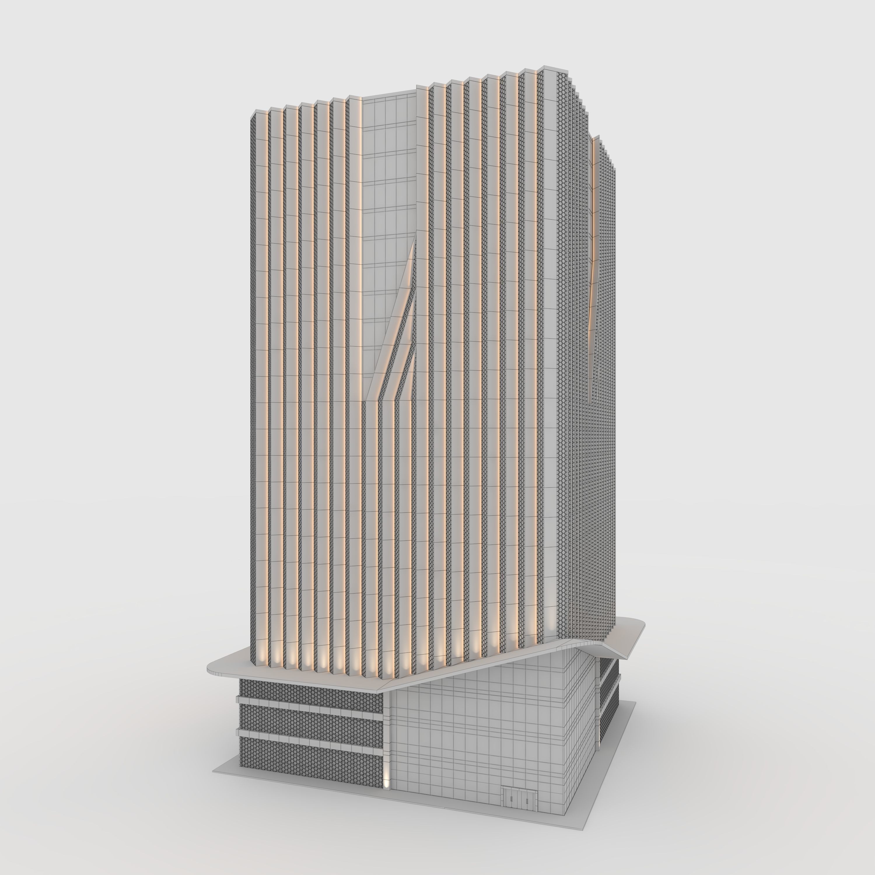 Tower 7 tall building with wooden facade 3D model_5