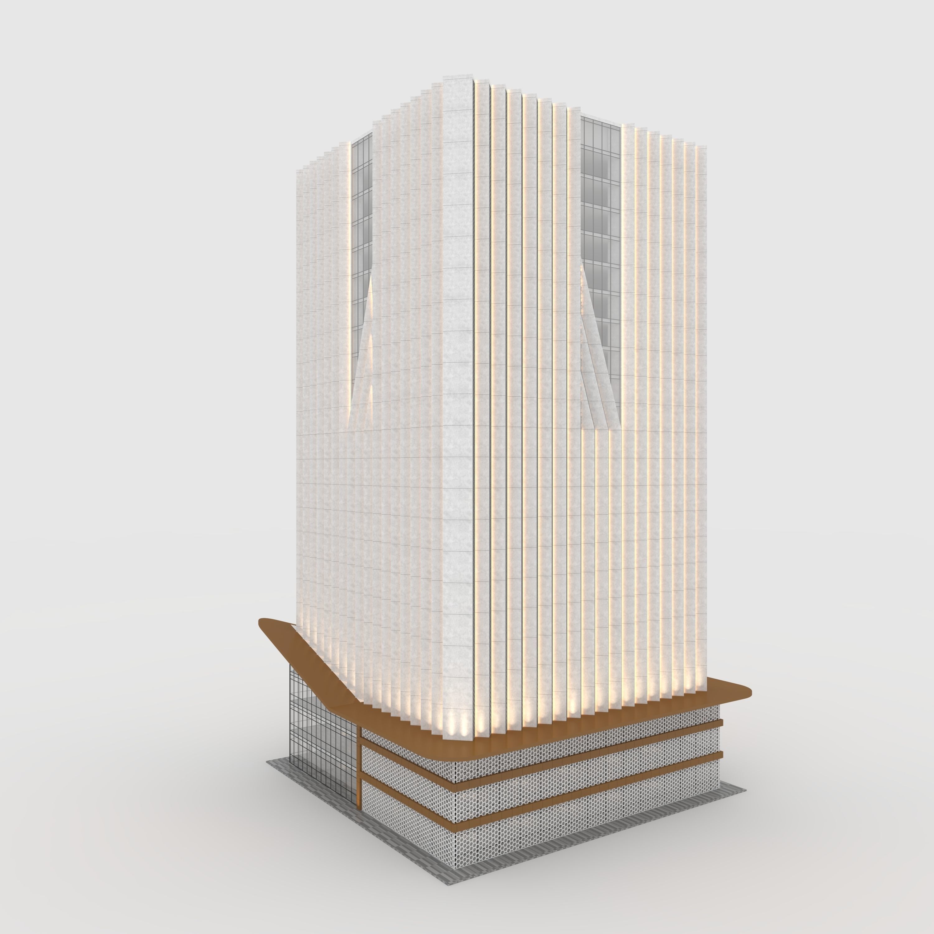 Tower 7 tall building with wooden facade 3D model_6