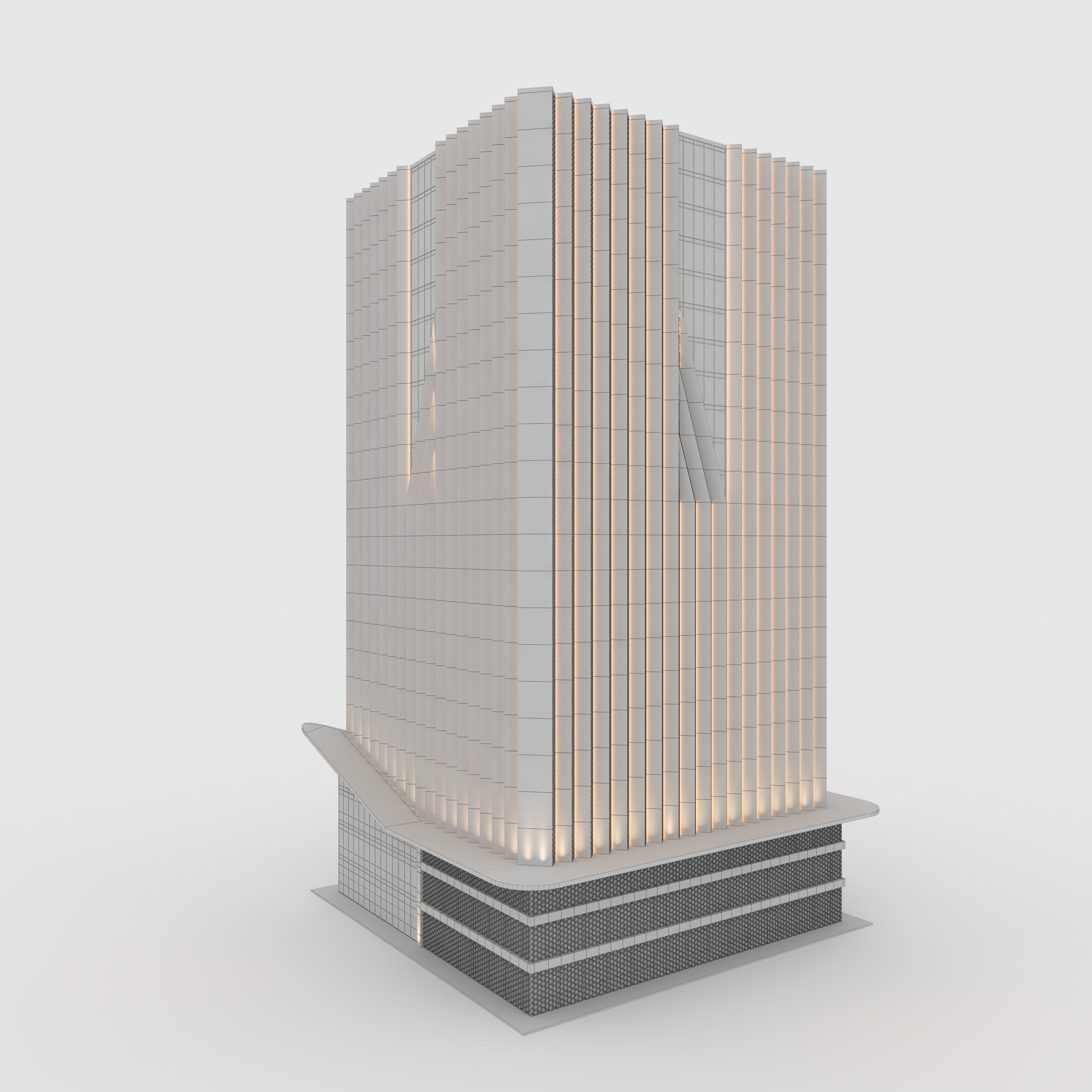 Tower 7 tall building with wooden facade 3D model_7