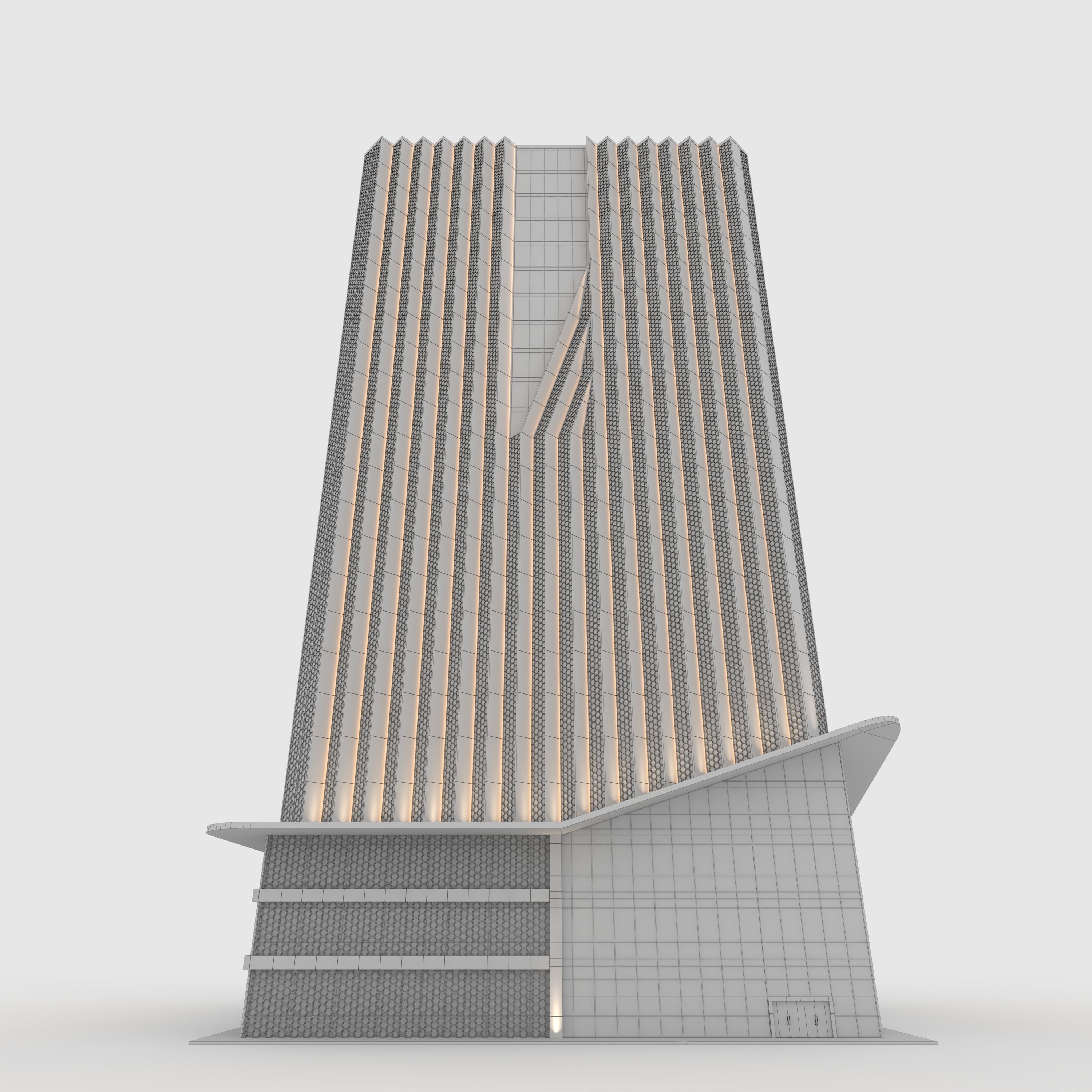 Tower 7 tall building with wooden facade 3D model_13