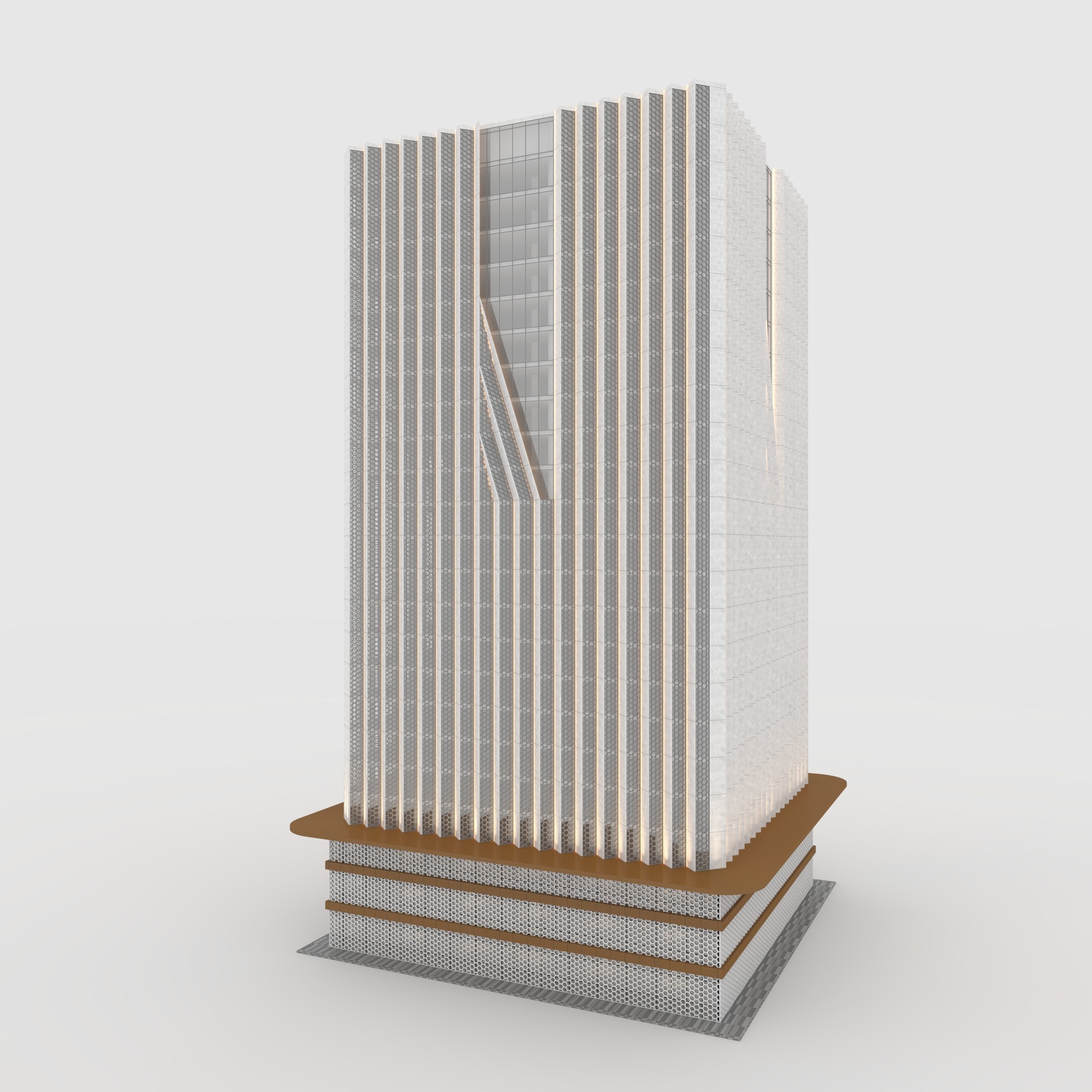 Tower 7 tall building with wooden facade 3D model_10