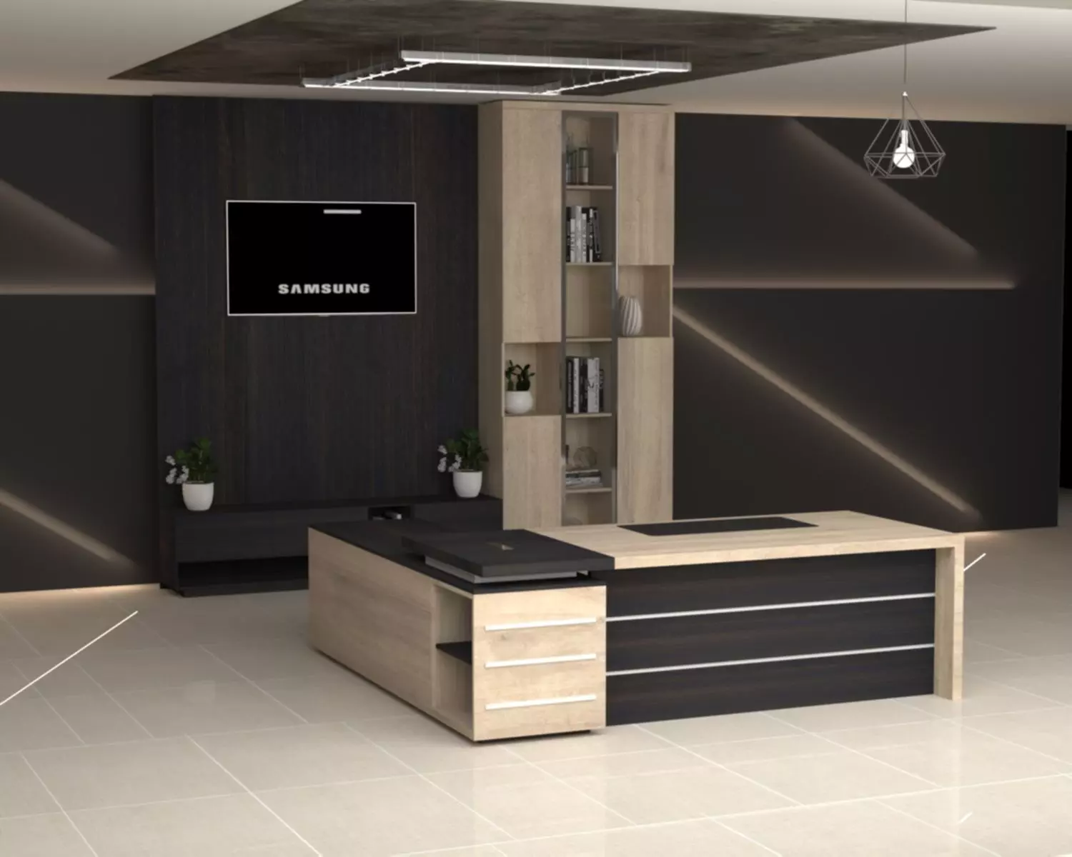 executive desk with cabinet 3D print model