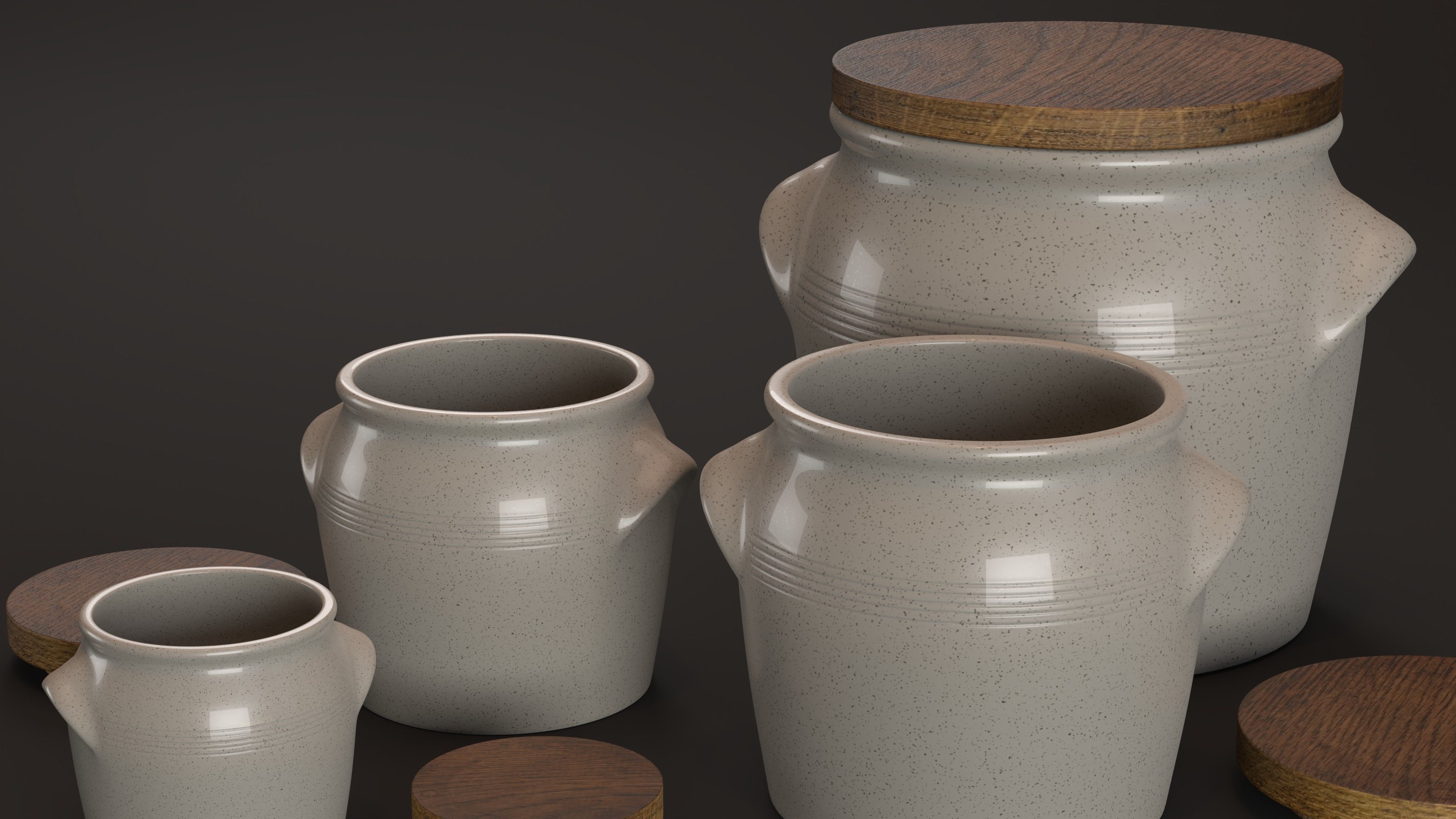 Set of Salt Pots Low-poly 3D model_5