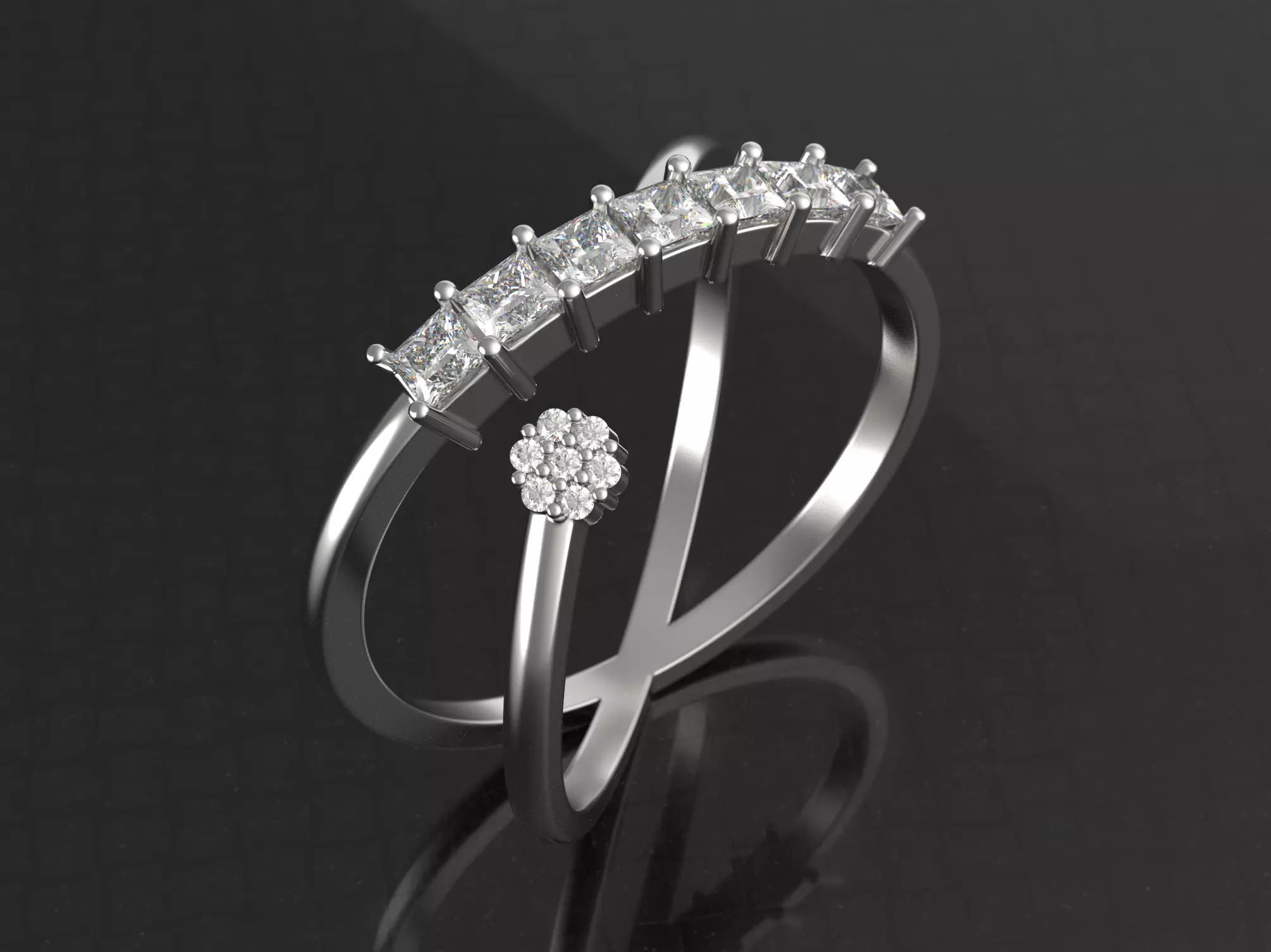 Band with square dimond stones 3D print model_0