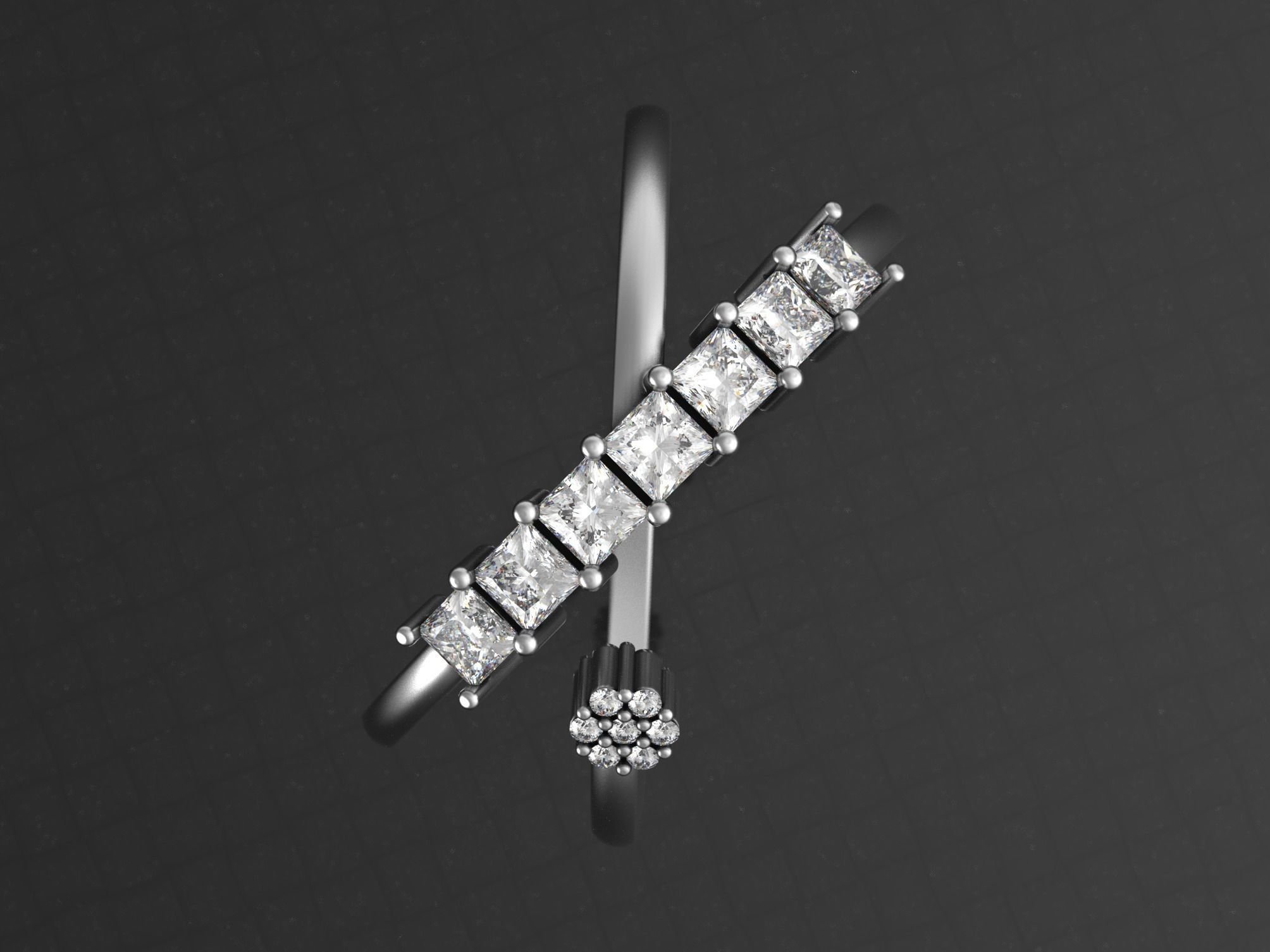 Band with square dimond stones 3D print model_2