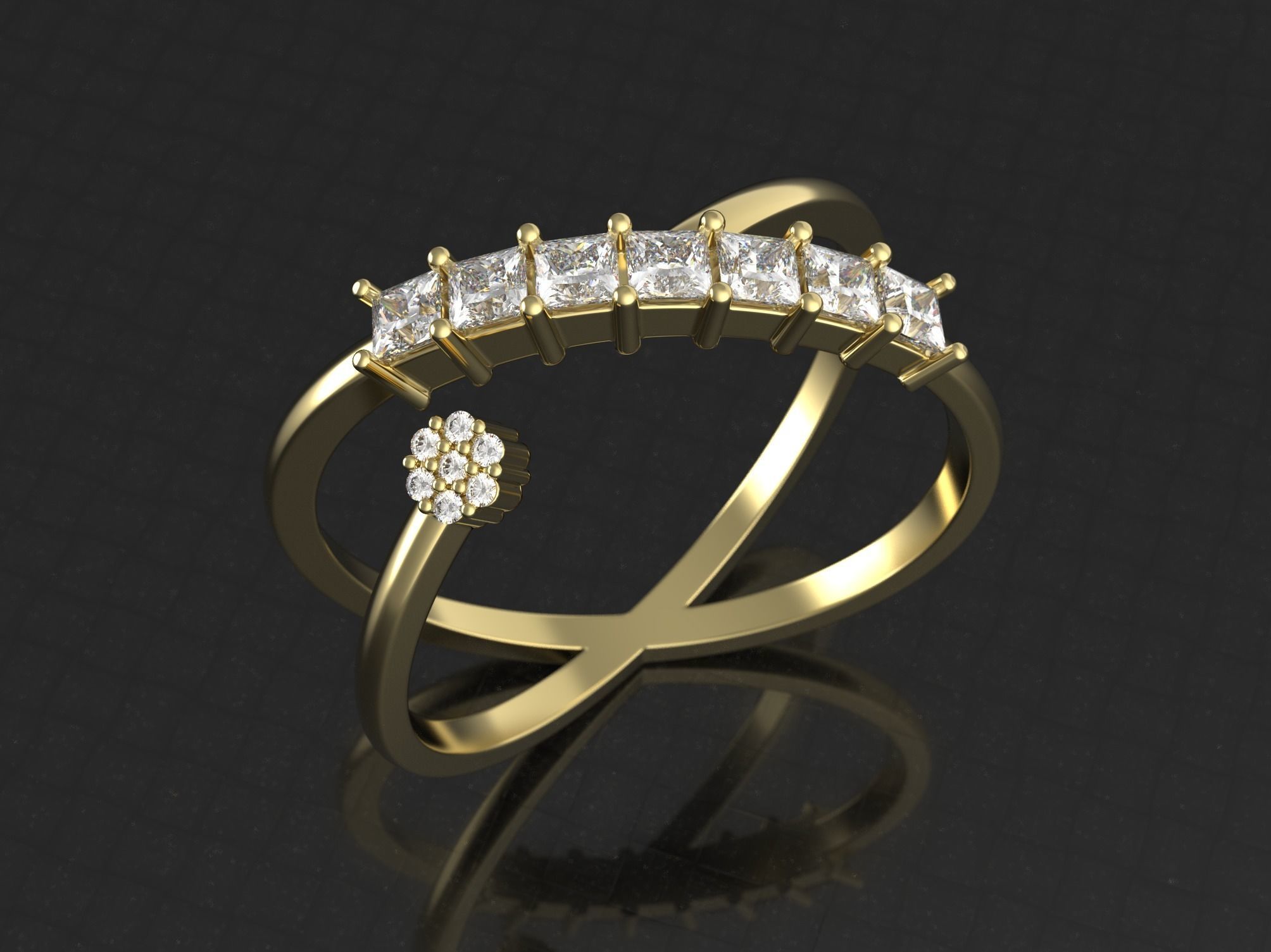Band with square dimond stones 3D print model_3