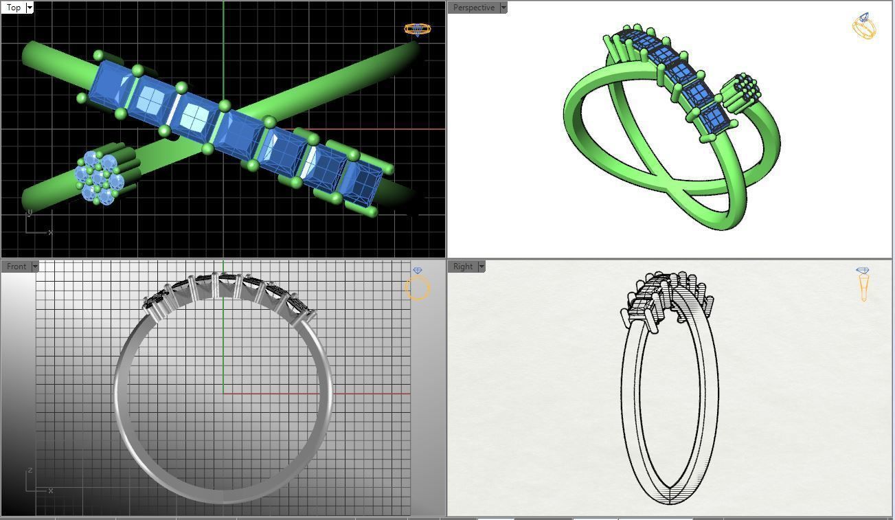 Band with square dimond stones 3D print model_14