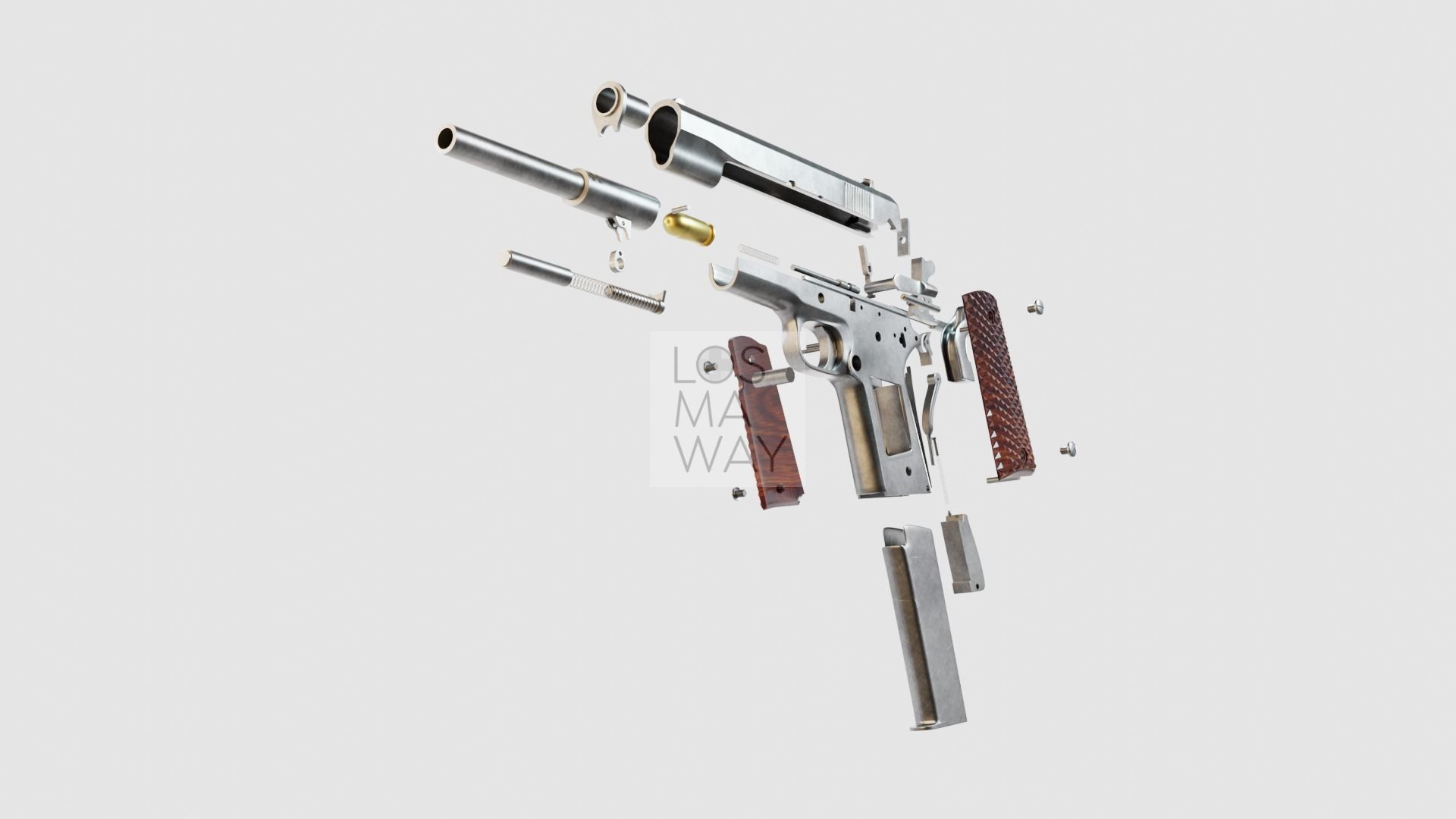 COLT M1911 PISTOL AND INSIDE PARTS 3D model_6