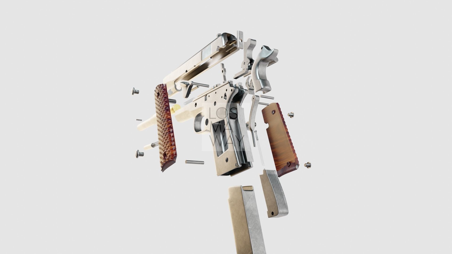 COLT M1911 PISTOL AND INSIDE PARTS 3D model_7