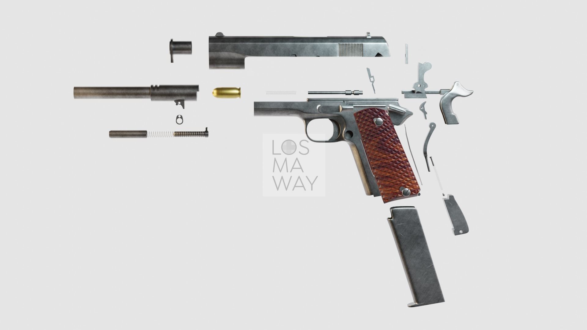 COLT M1911 PISTOL AND INSIDE PARTS 3D model_5