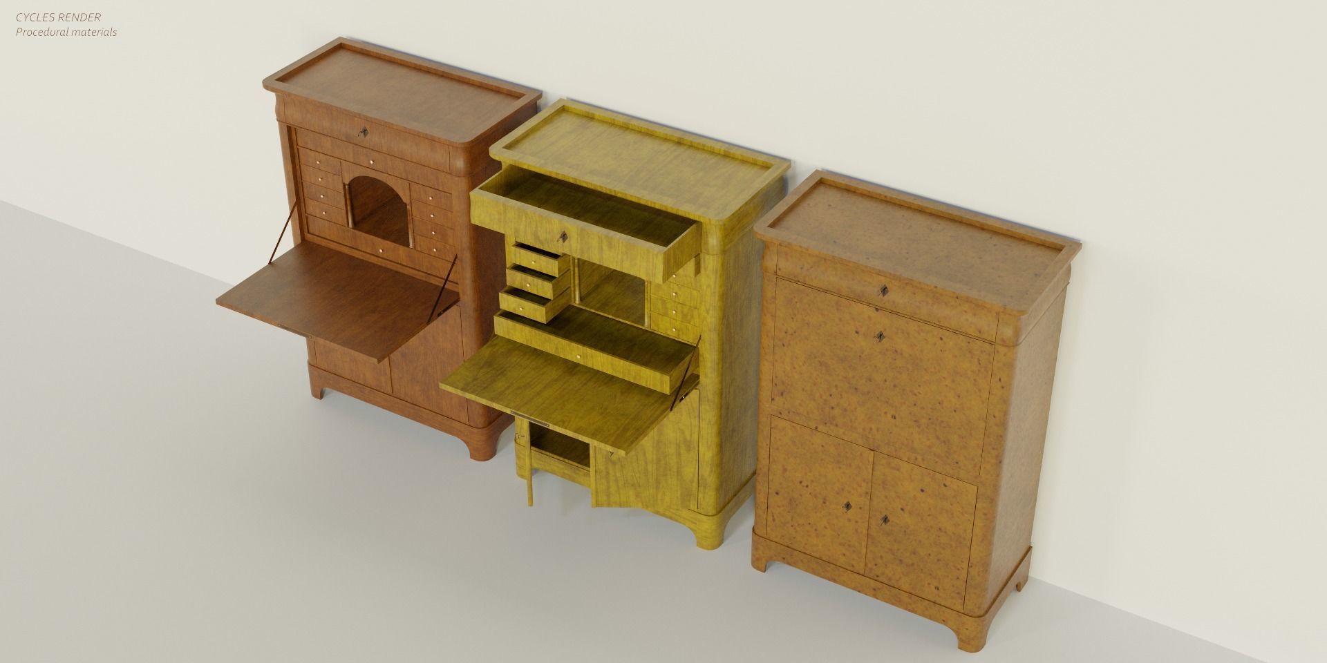 19th century secreter biedermeier style Low-poly 3D model_4