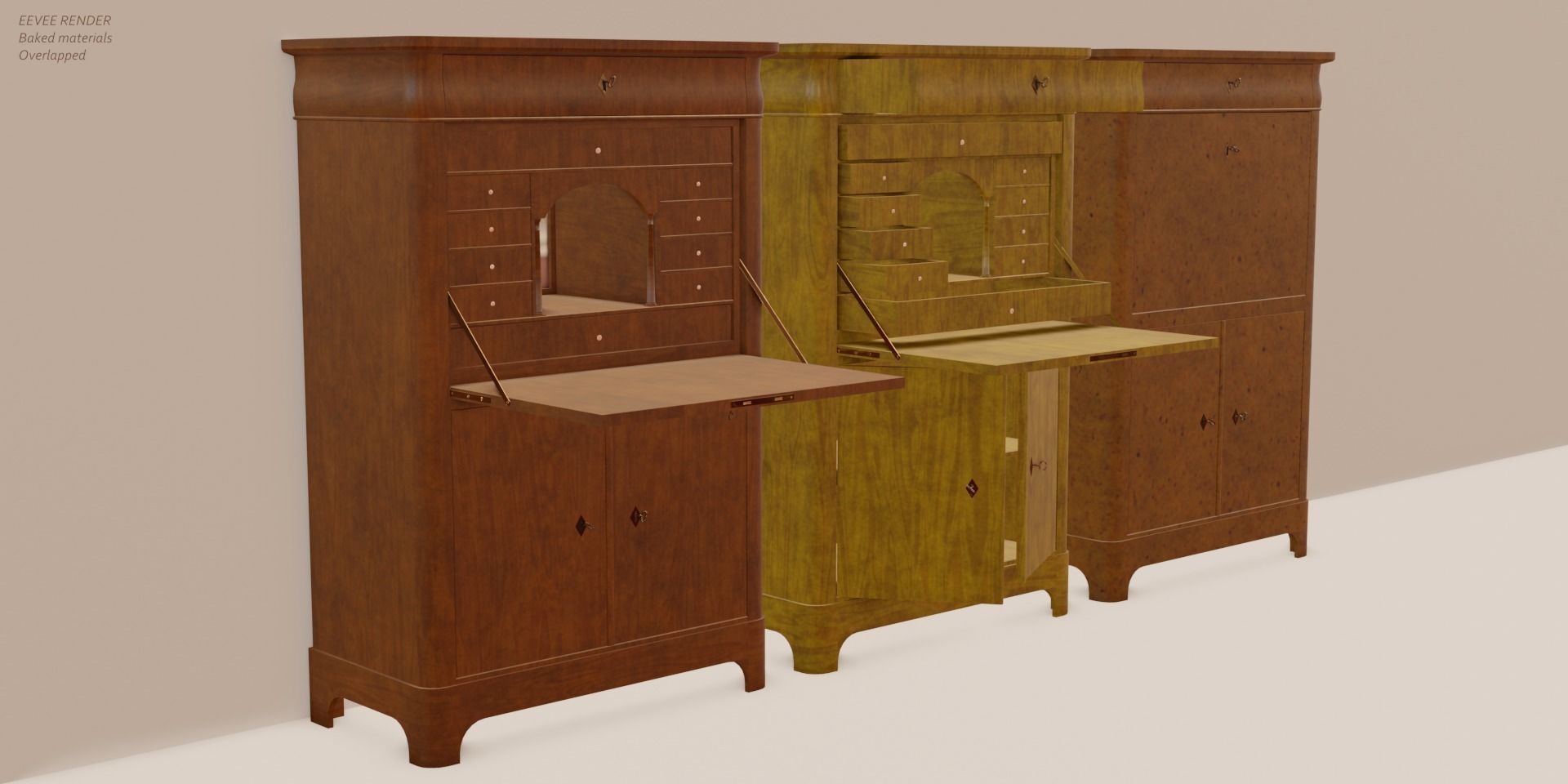 19th century secreter biedermeier style Low-poly 3D model_8