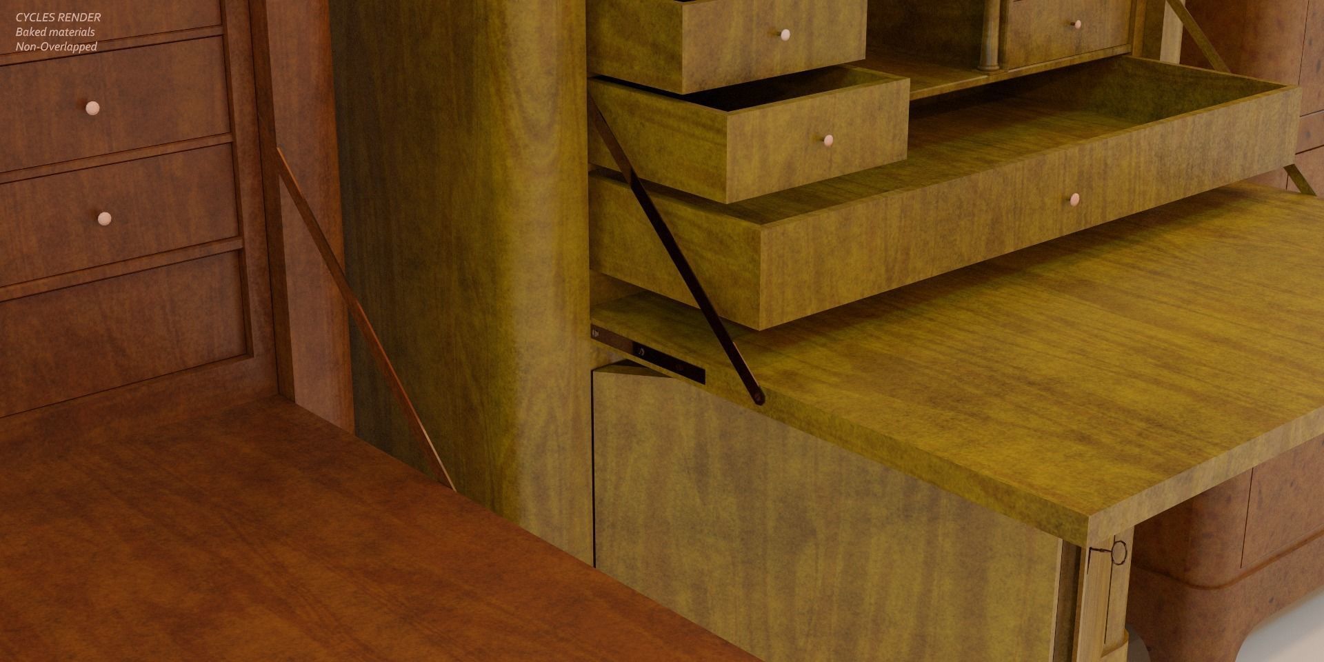 19th century secreter biedermeier style Low-poly 3D model_10