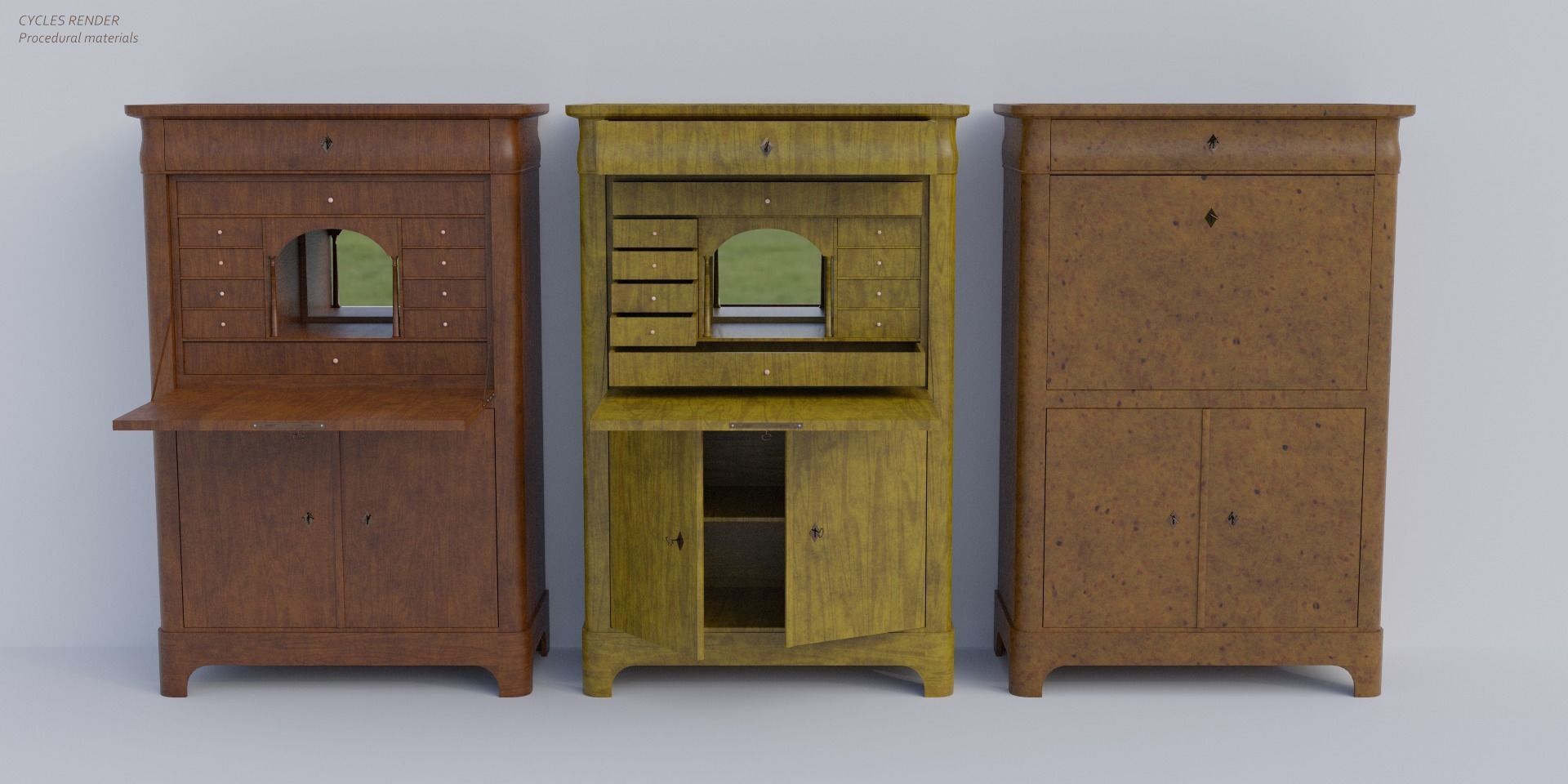 19th century secreter biedermeier style Low-poly 3D model_1