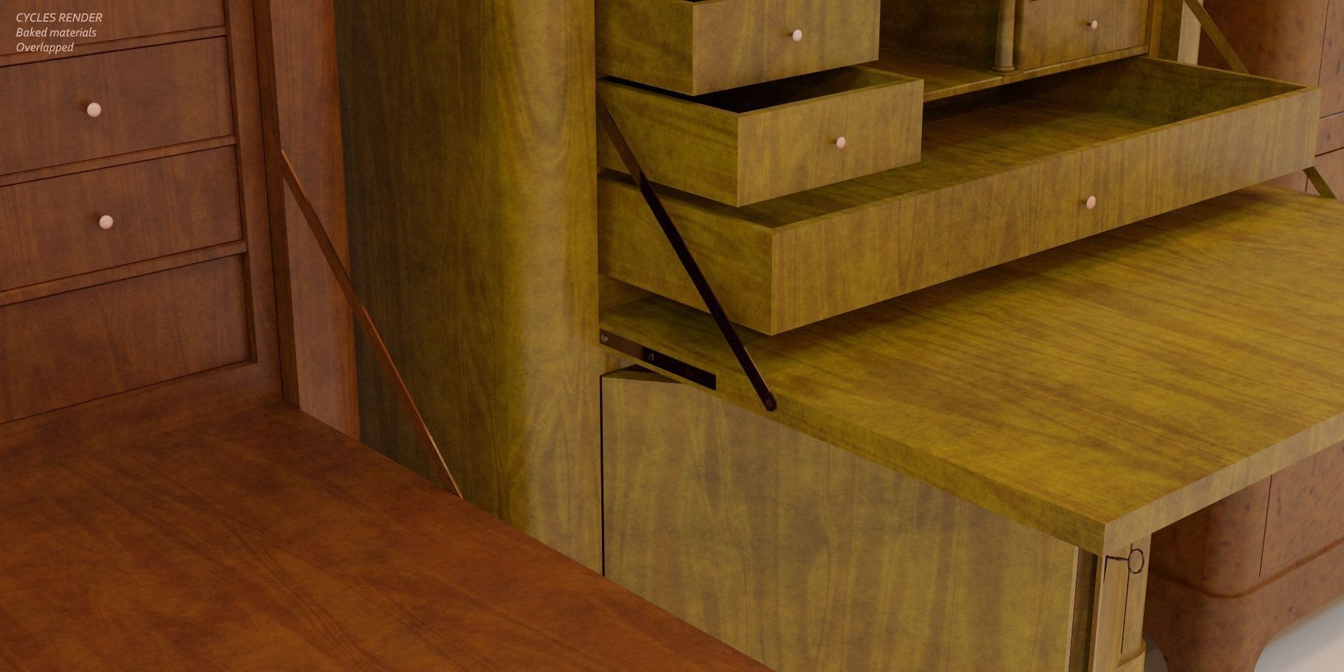 19th century secreter biedermeier style Low-poly 3D model_11