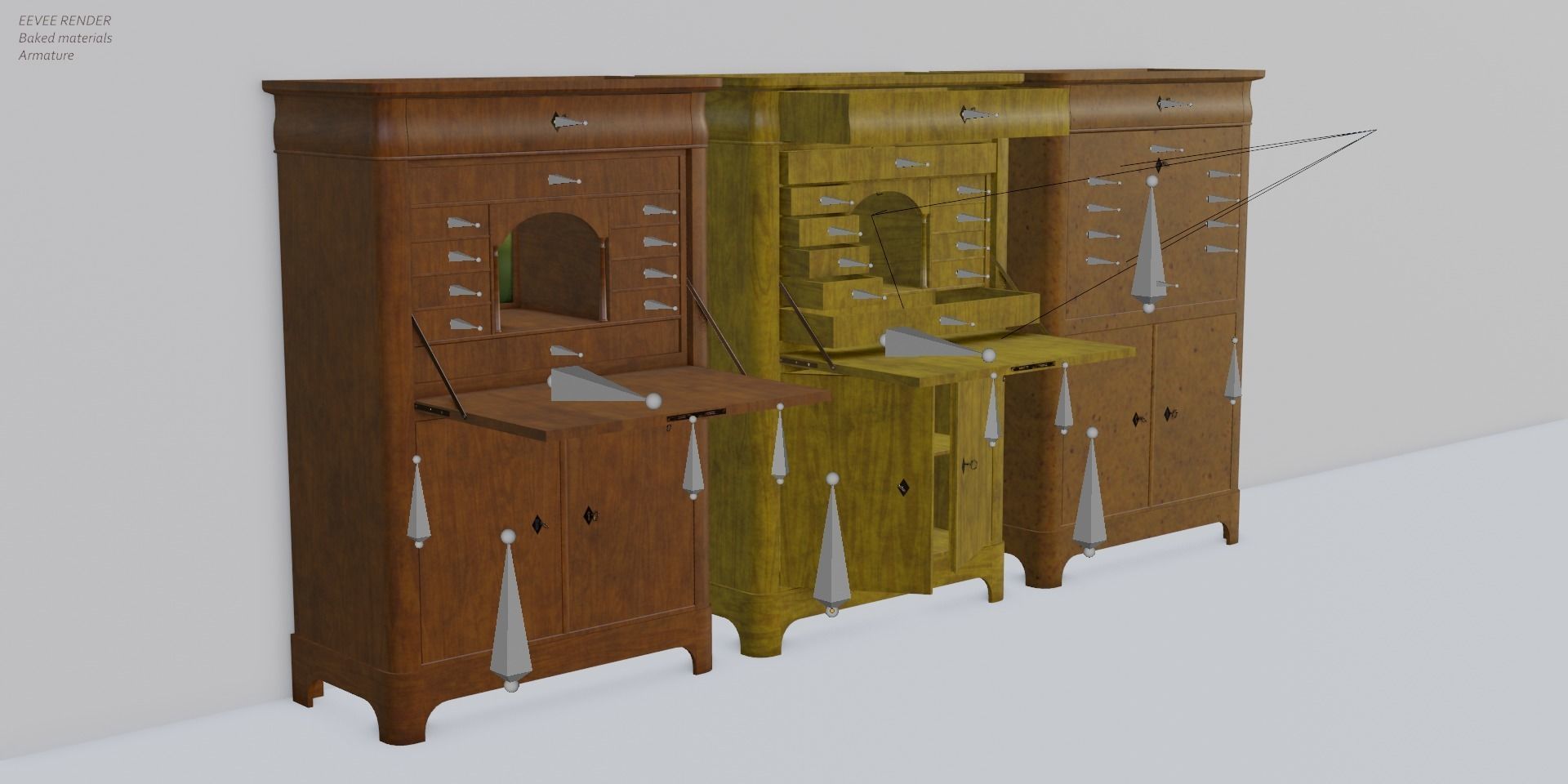 19th century secreter biedermeier style Low-poly 3D model_15