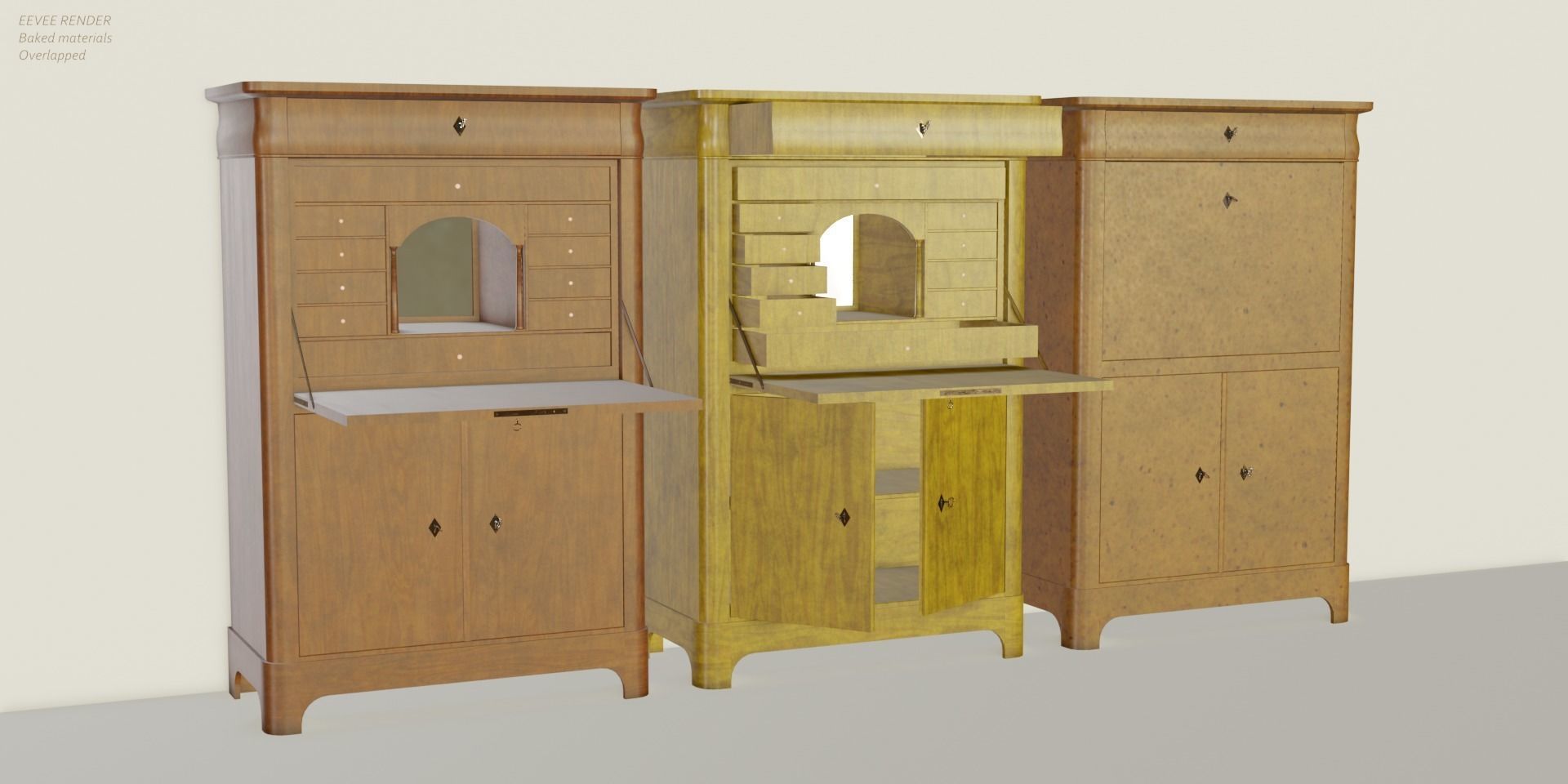 19th century secreter biedermeier style Low-poly 3D model_7