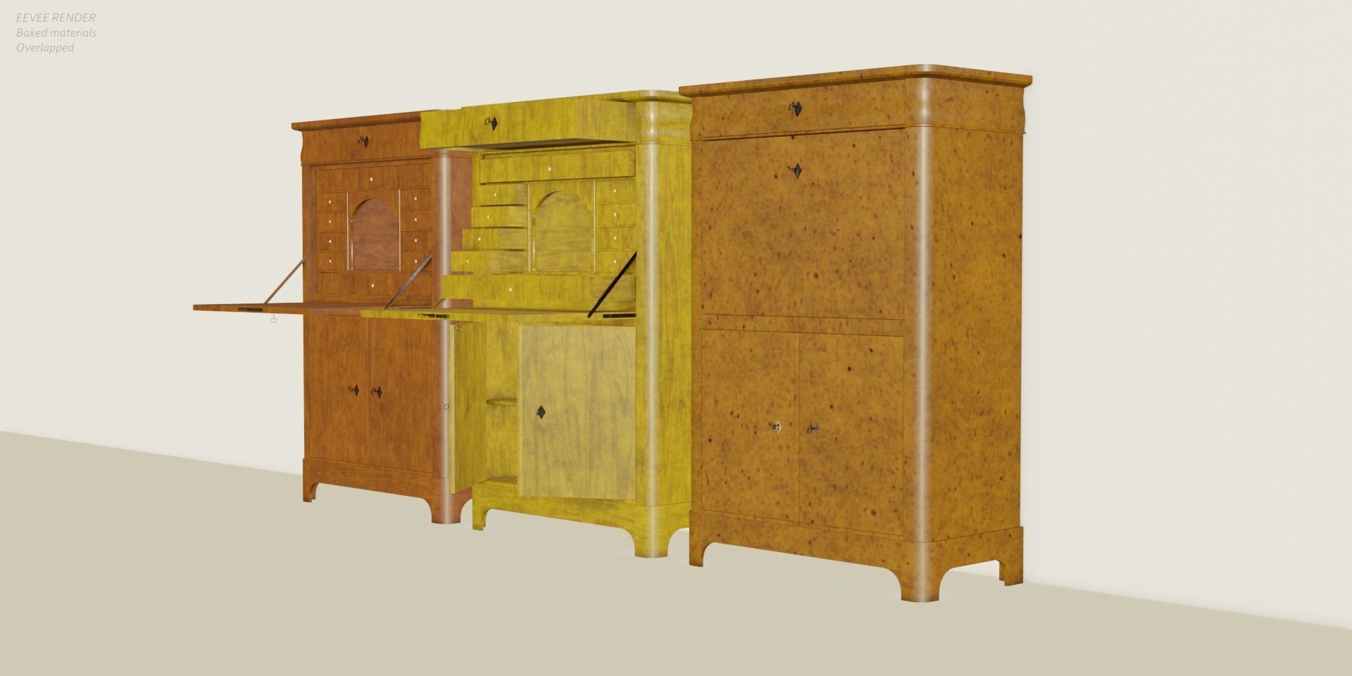 19th century secreter biedermeier style Low-poly 3D model_9