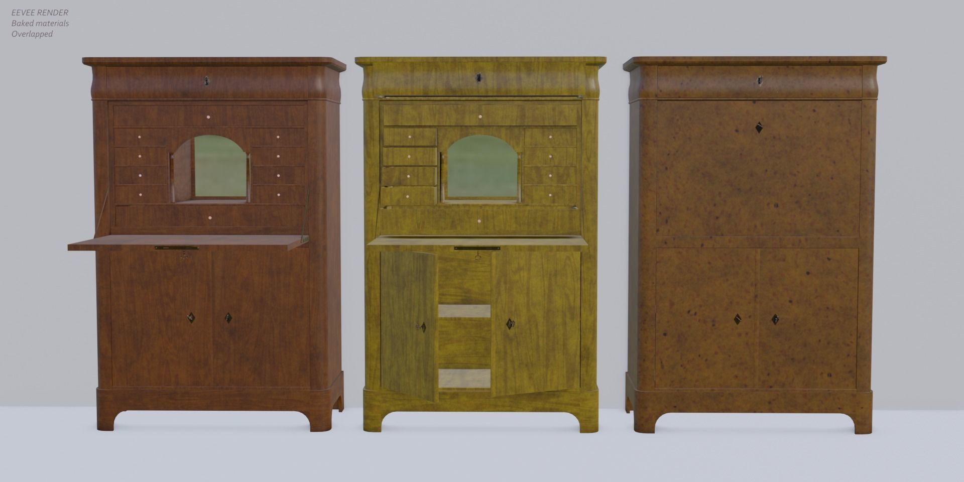 19th century secreter biedermeier style Low-poly 3D model_6