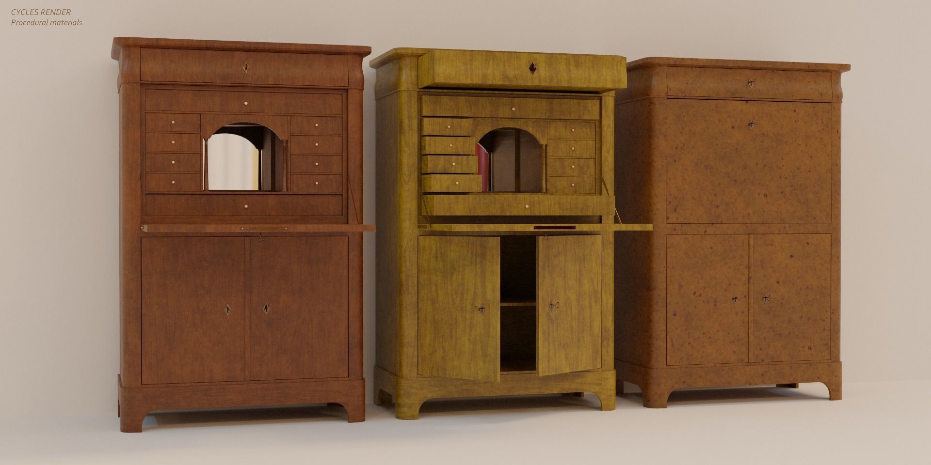 19th century secreter biedermeier style Low-poly 3D model_3