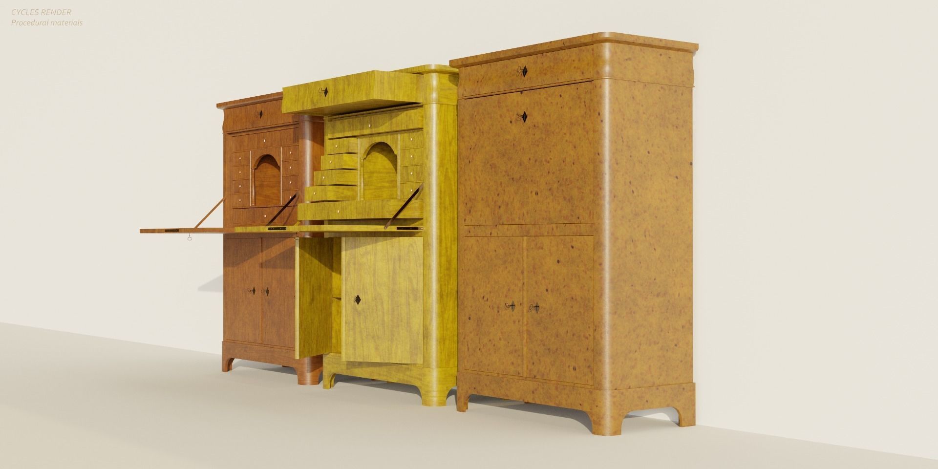 19th century secreter biedermeier style Low-poly 3D model_5