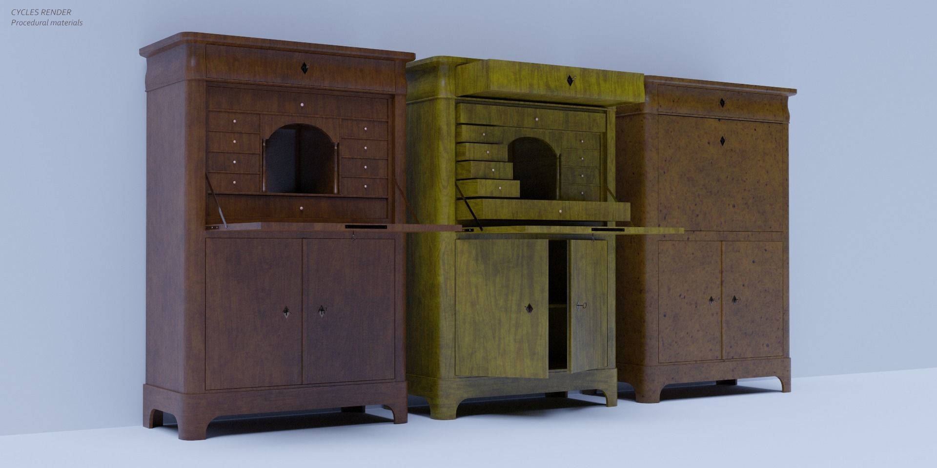 19th century secreter biedermeier style Low-poly 3D model_2