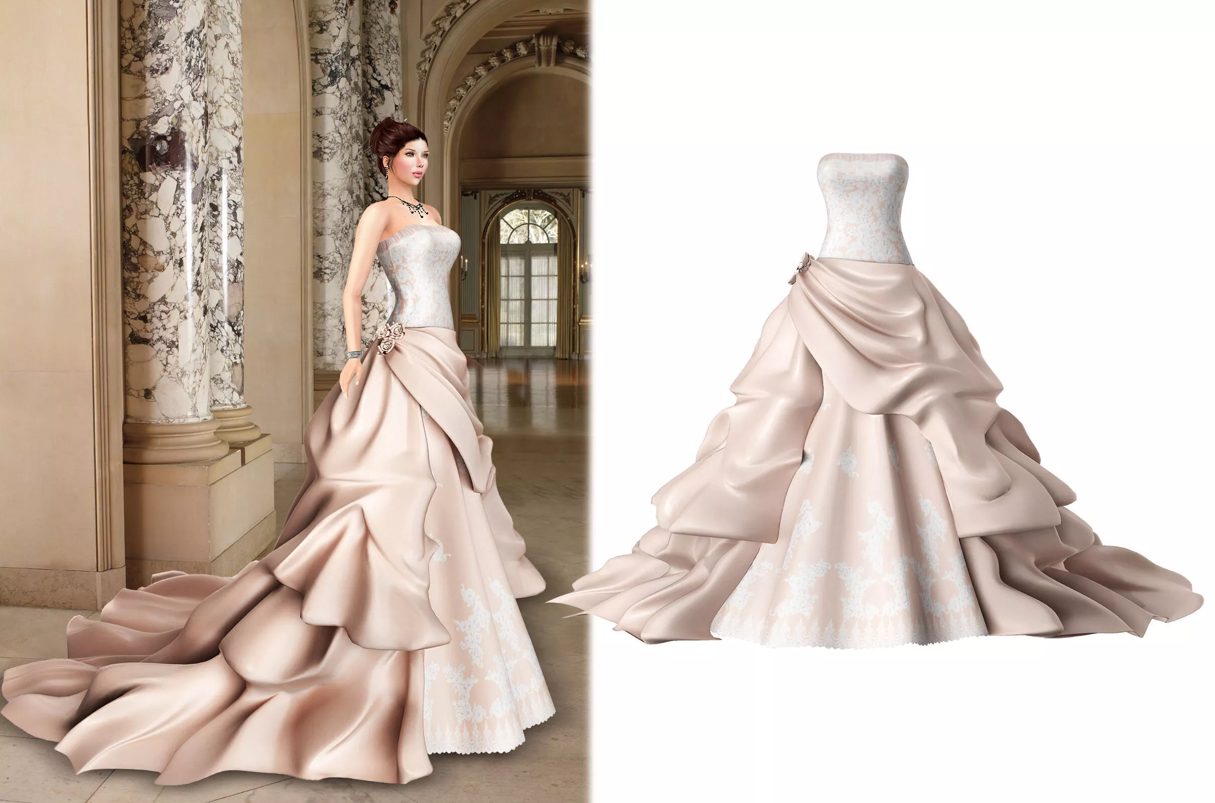 Ball-Gown Sweetheart Court Train Dress Low-poly 3D model