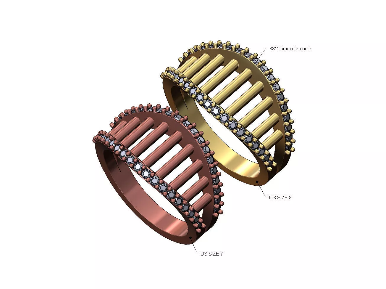 Pin mesh diamond lips fashion ring Us sizes 7 8 3D print model